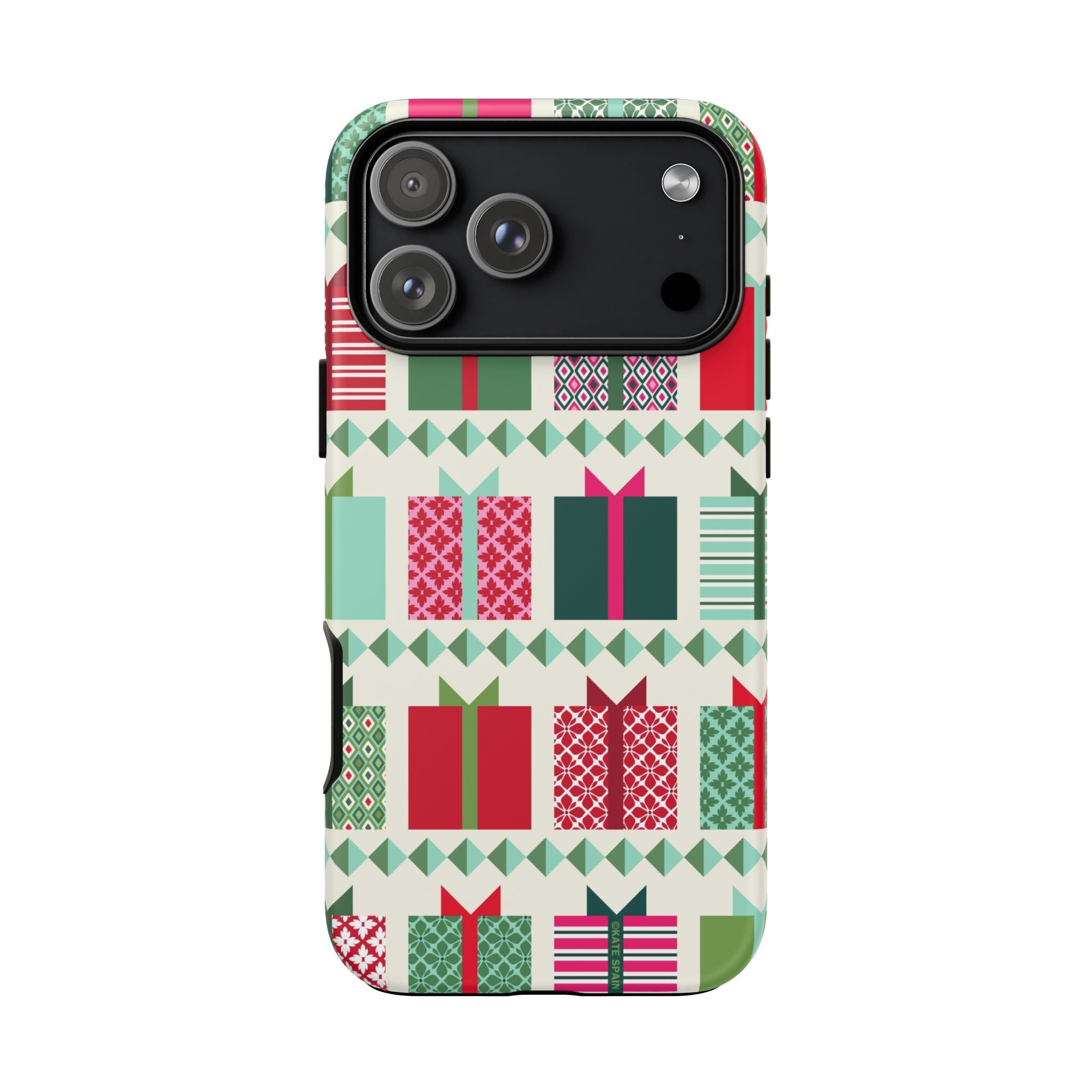 All Wrapped Up Tough iPhone 17 Pro Max Case – Matte | cream, red, pink, green, mint geometric gift wrap holiday print
