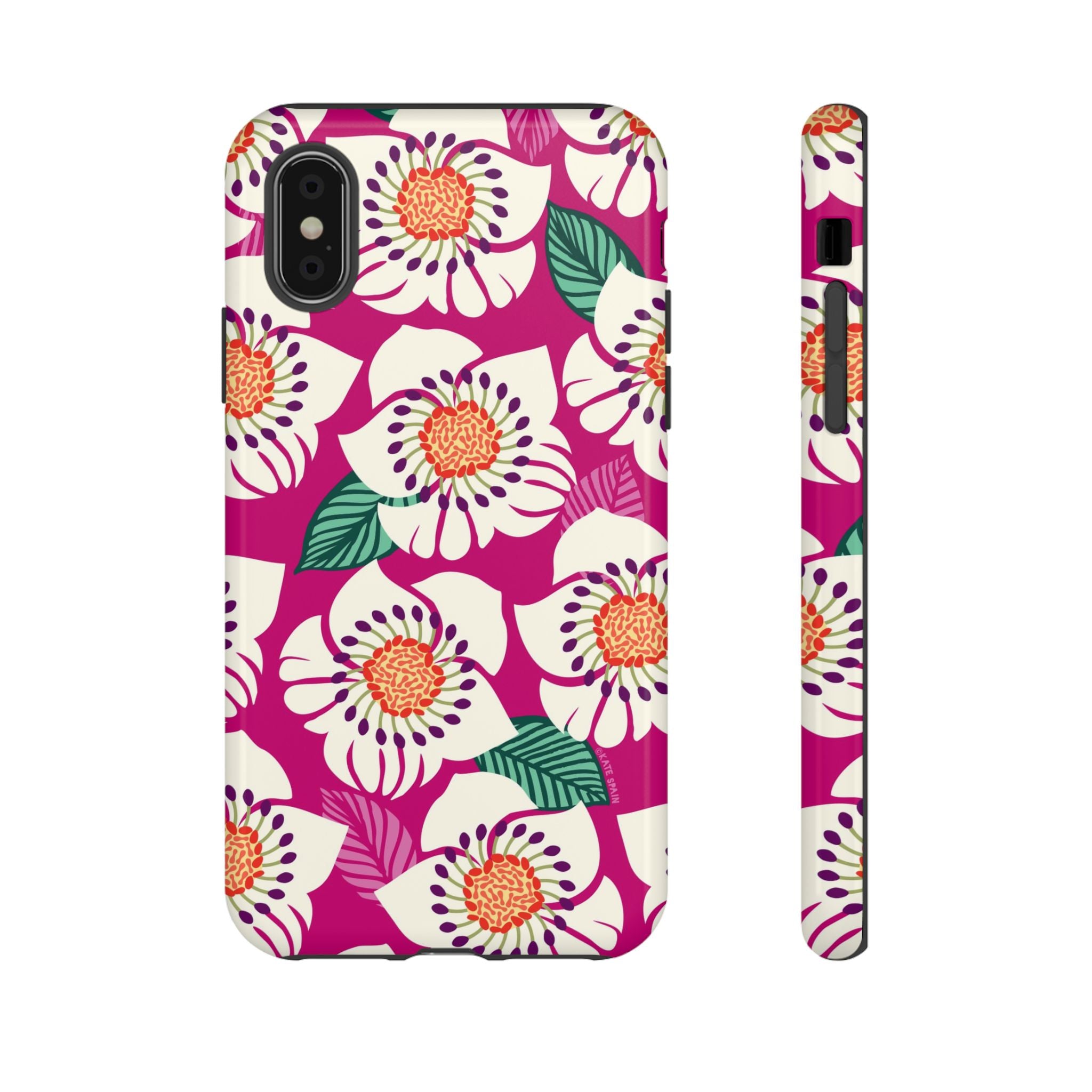 Panache Rose Tough iPhone X Case – Glossy | berry, cream white, peach anemone floral print