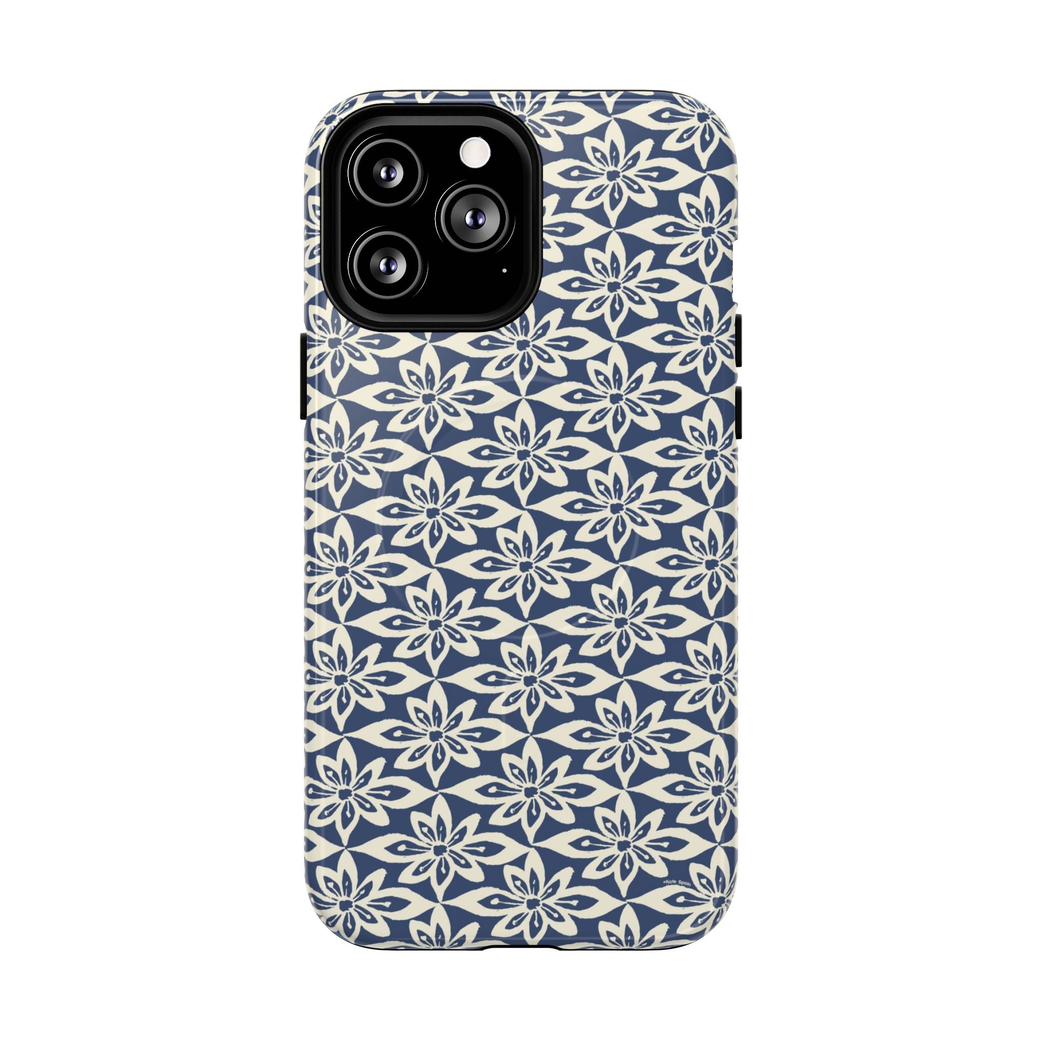 Lily Navy MagSafe iPhone 13 Pro Max Case – Glossy | graphic white lily print on deep navy — botanical MagSafe case by Kate Spain