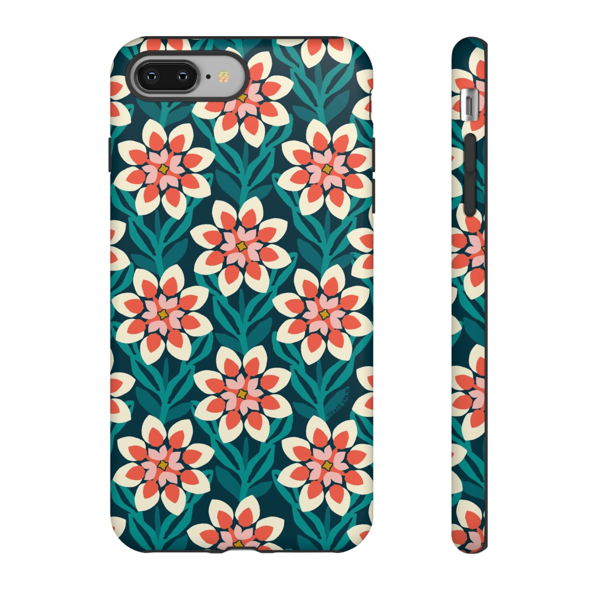 Modern Dahlia Tough iPhone 8 Plus Case – Matte | teal, coral, cream geometric dahlia floral print