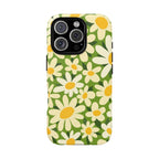 Shasta Daisy Tough iPhone 16 Pro Case – Glossy | green, white, yellow daisy floral print