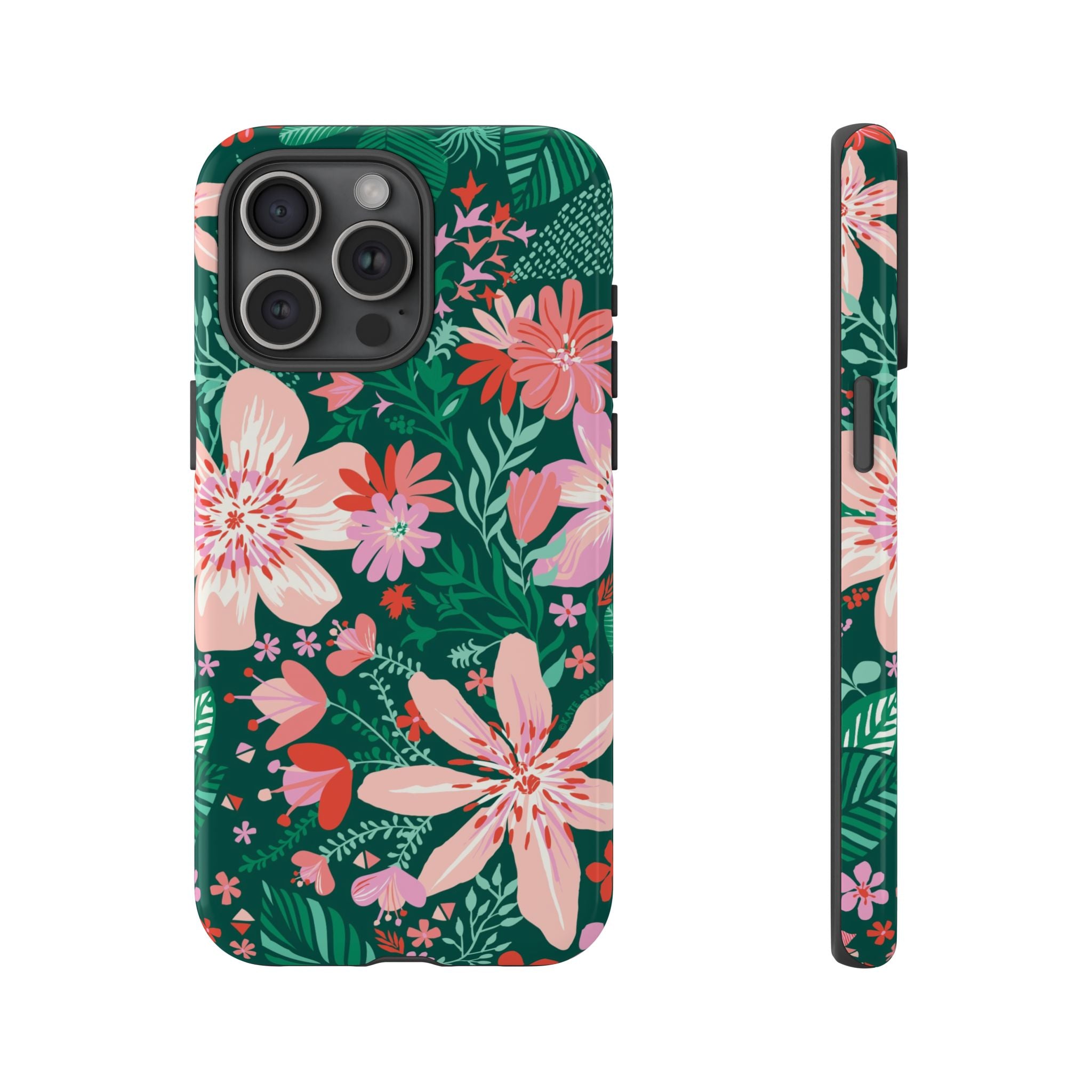 Bonaire Tough iPhone 15 Pro Case – Matte | jade, pink, white tropical floral botanical print