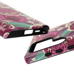 Luxury Tea Rose Burgundy Samsung Galaxy S25 Ultra Case – Glossy | Close-up of sides of case in burgundy, magenta, plum botanical rose floral print