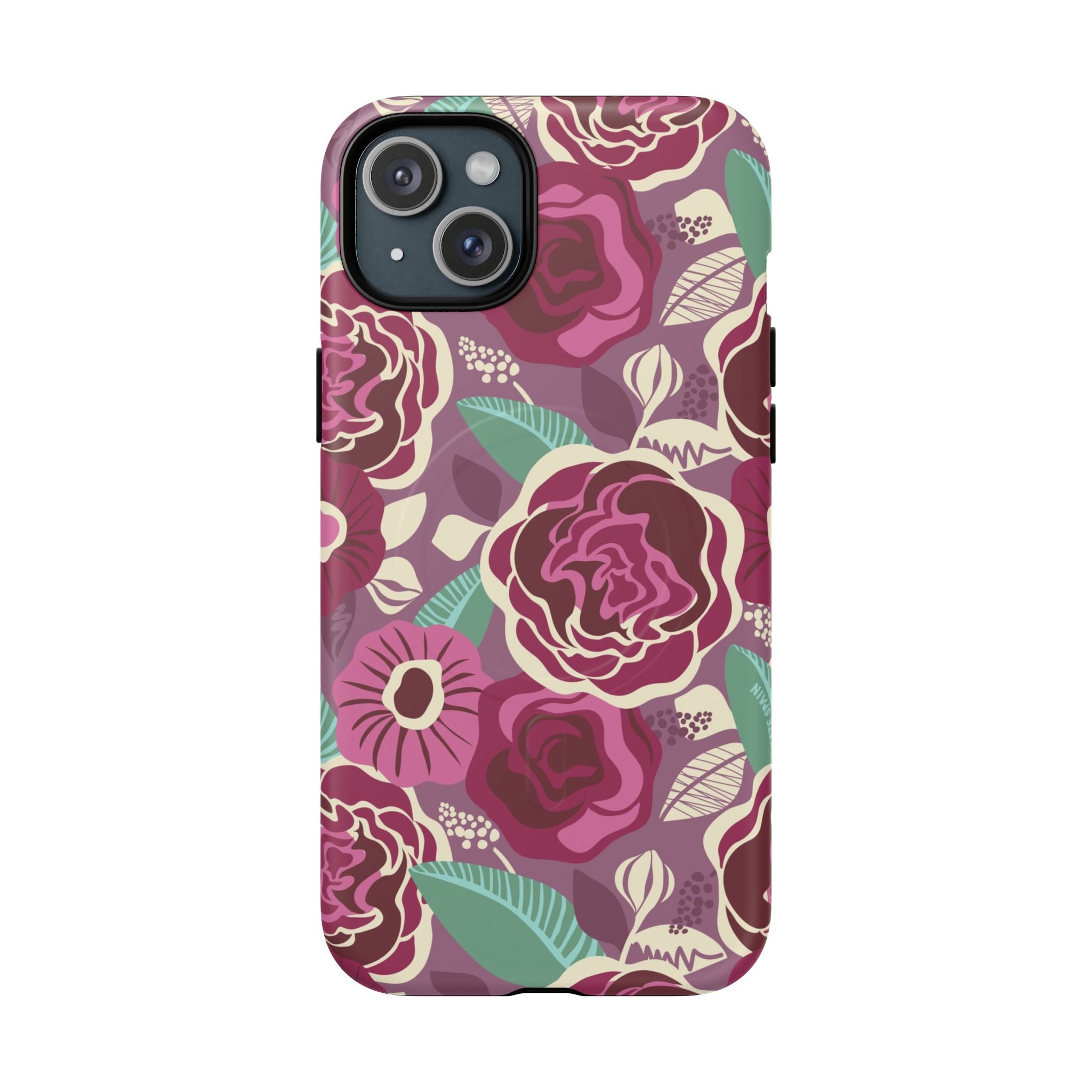 Luxury Tea Rose Burgundy MagSafe iPhone 15 Plus Case – Matte | burgundy, magenta, plum botanical rose floral print