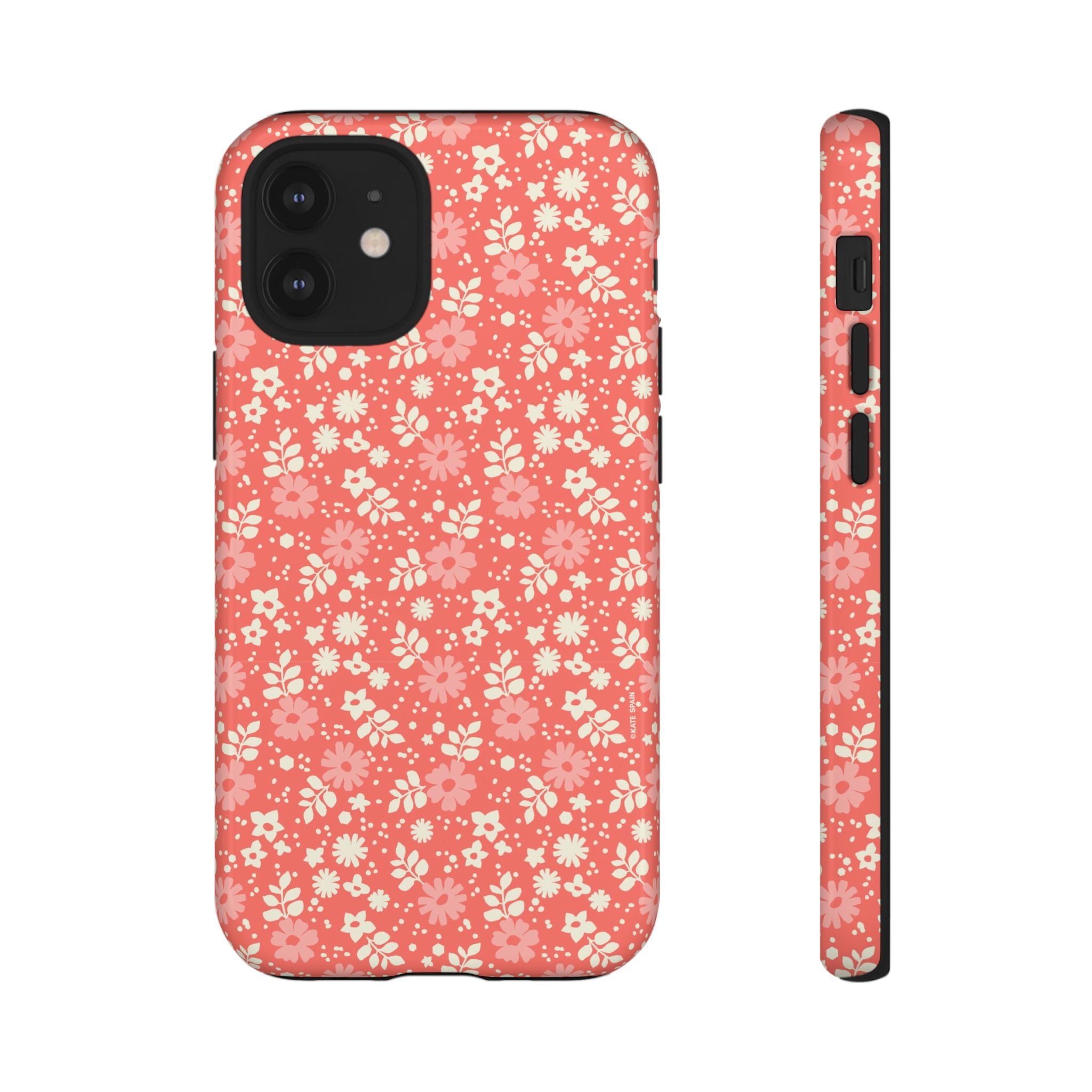 Petaline Tough iPhone 12 Mini Case – Glossy | coral, pink, cream ditsy floral print