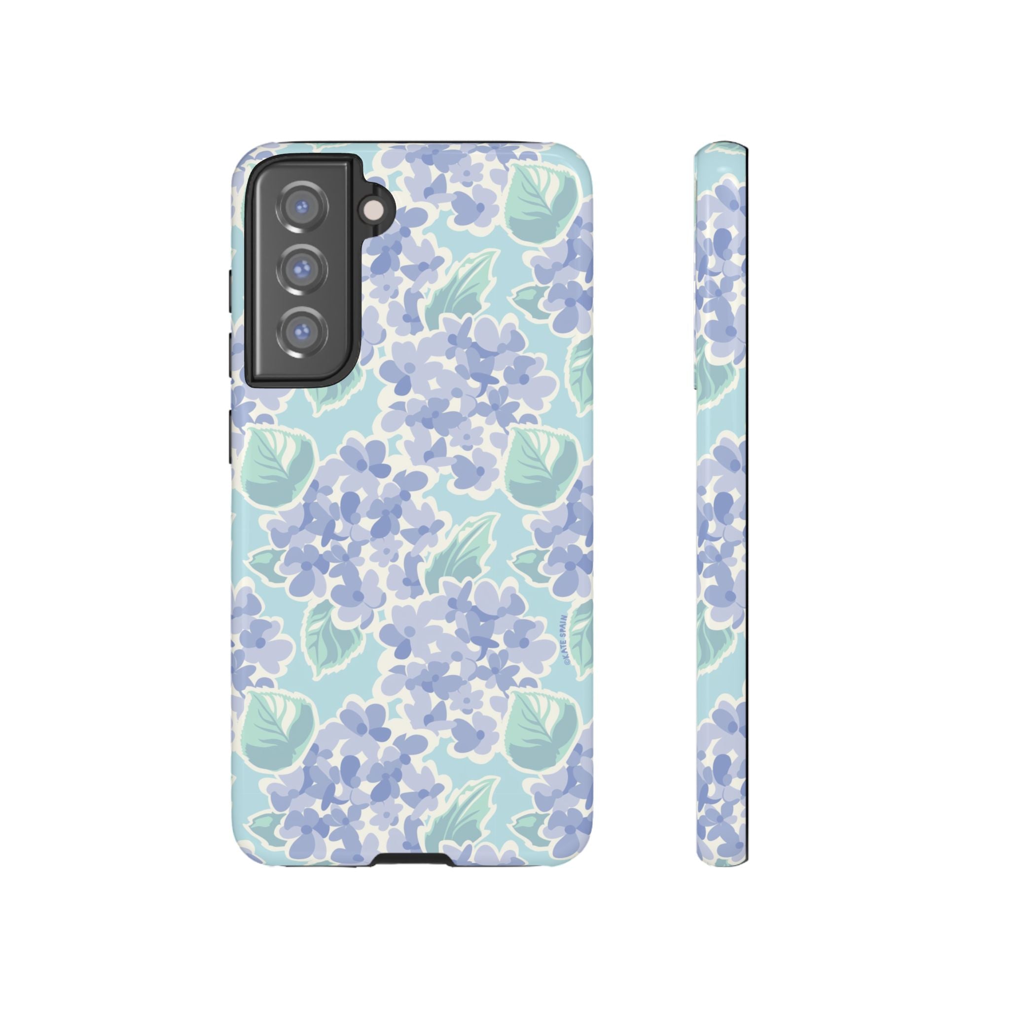 Luxury Nantucket Hydrangea Samsung Galaxy S21 FE Case – Glossy | white, lavender, mint watercolor hydrangea print
