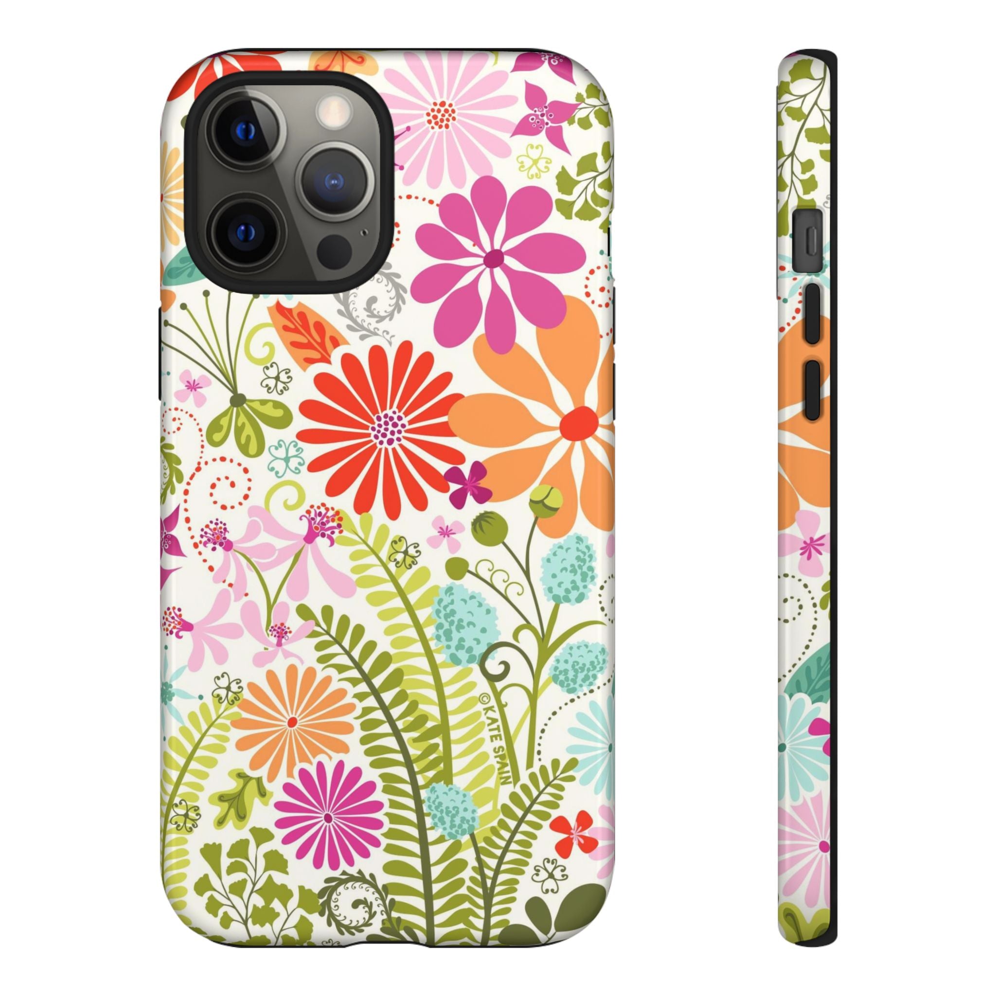Luxury Terrain Tough iPhone 12 Pro Max Case – Glossy | white, magenta, coral botanical woodland floral print