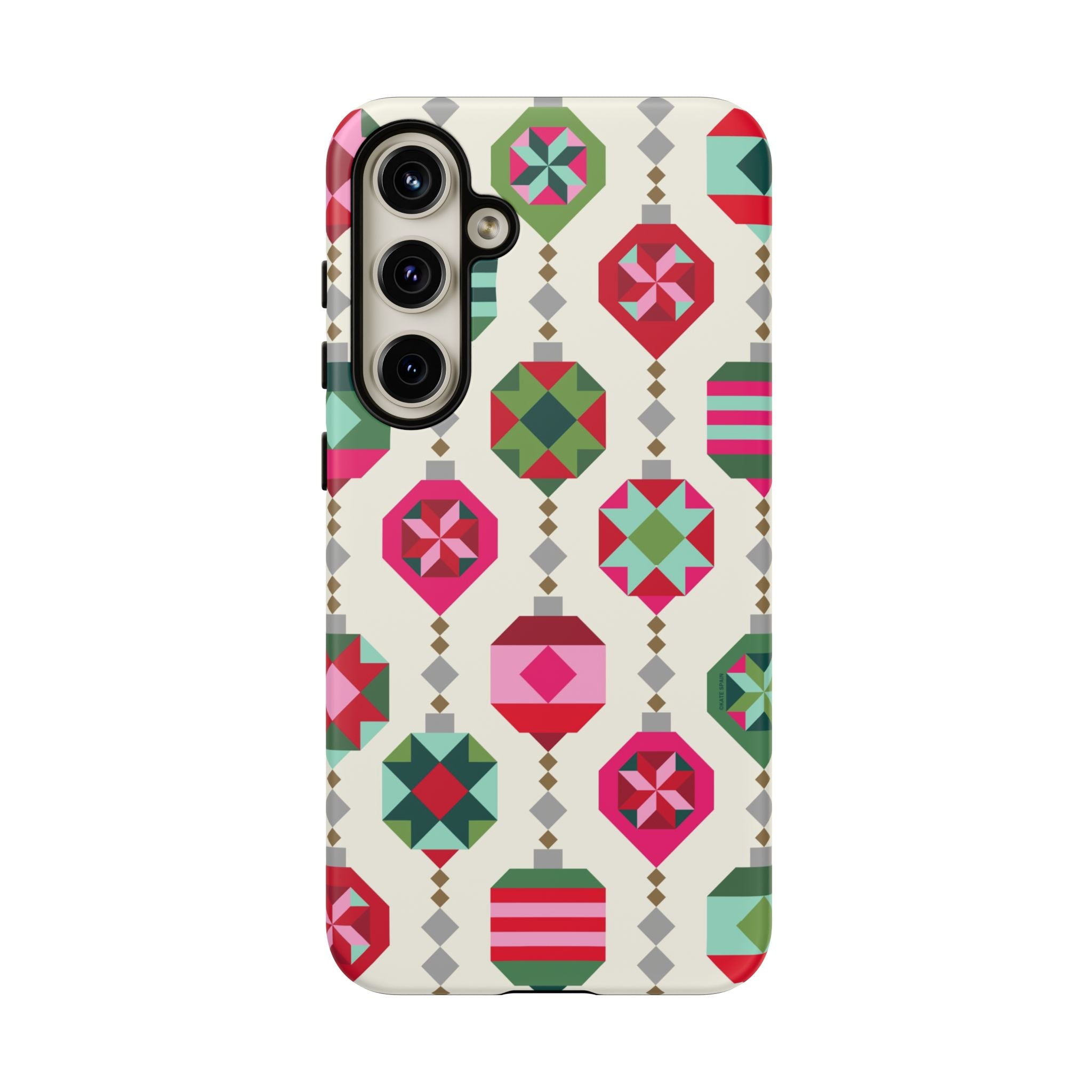 Felicity Ornaments Samsung Galaxy S24 Plus Case – Matte | cream, red, pink, green, mint geometric quilted ornament print