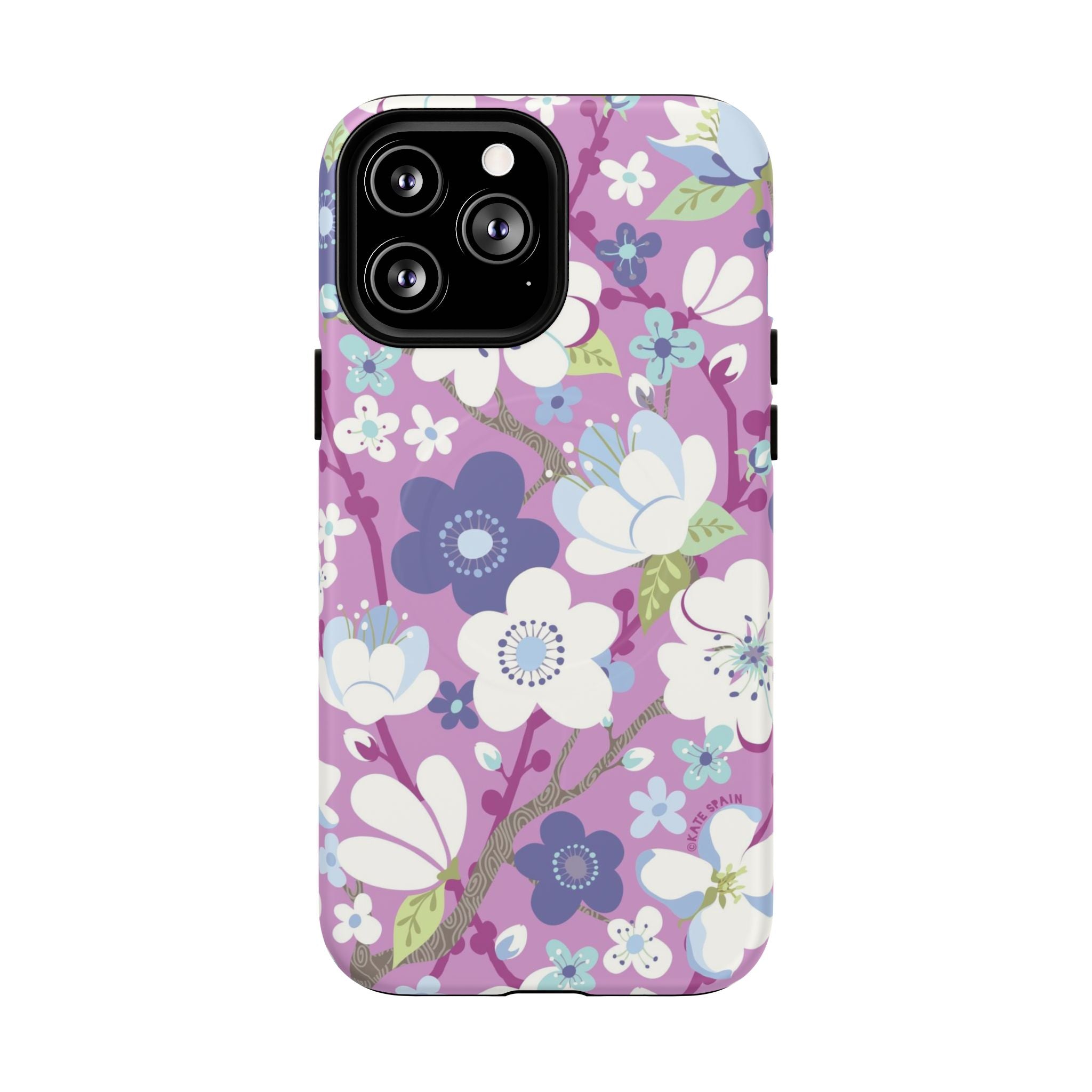 Purple Cherry Blossom MagSafe iPhone 13 Pro Max Case – Matte | mauve, purple, blue, white cherry blossom print