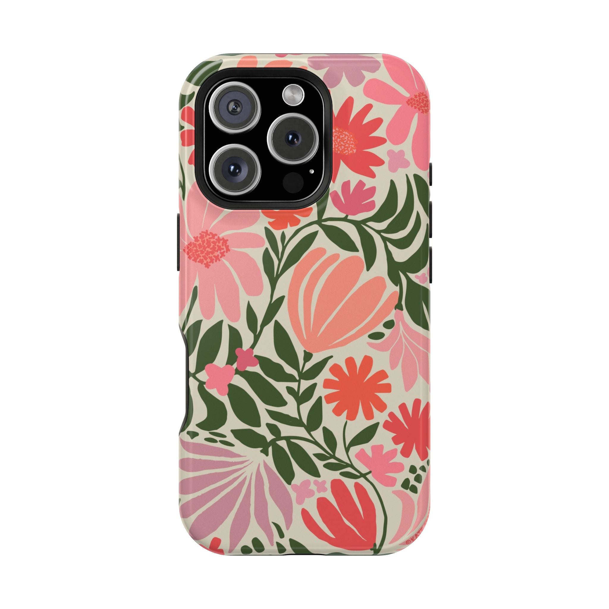 Botanica MagSafe iPhone 16 Pro Case – Glossy | coral, pink, sage green botanical wildflower print