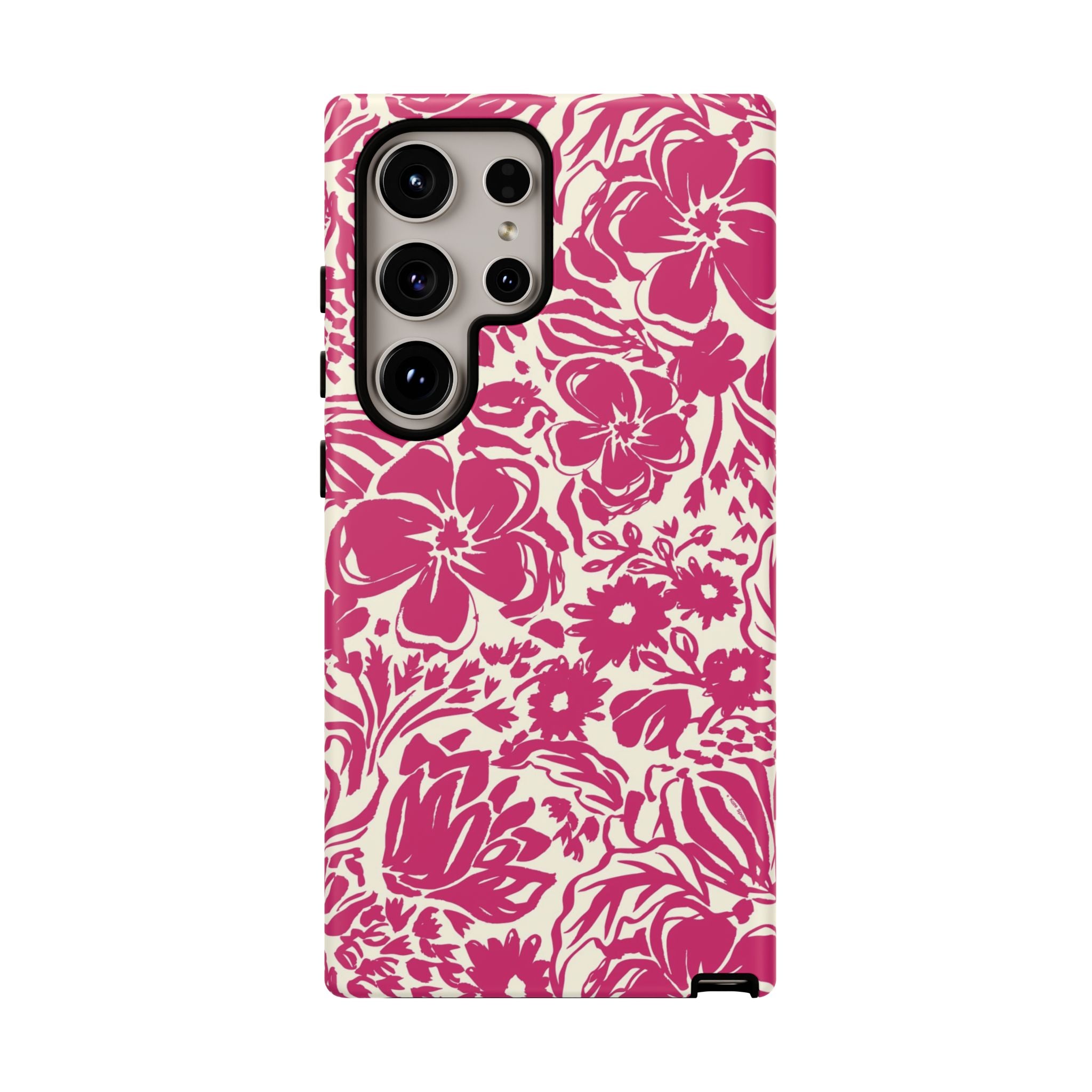 Rhapsody Bright Pink Samsung Galaxy S24 Ultra Matte case — bold magenta floral print on cream by Kate Spain