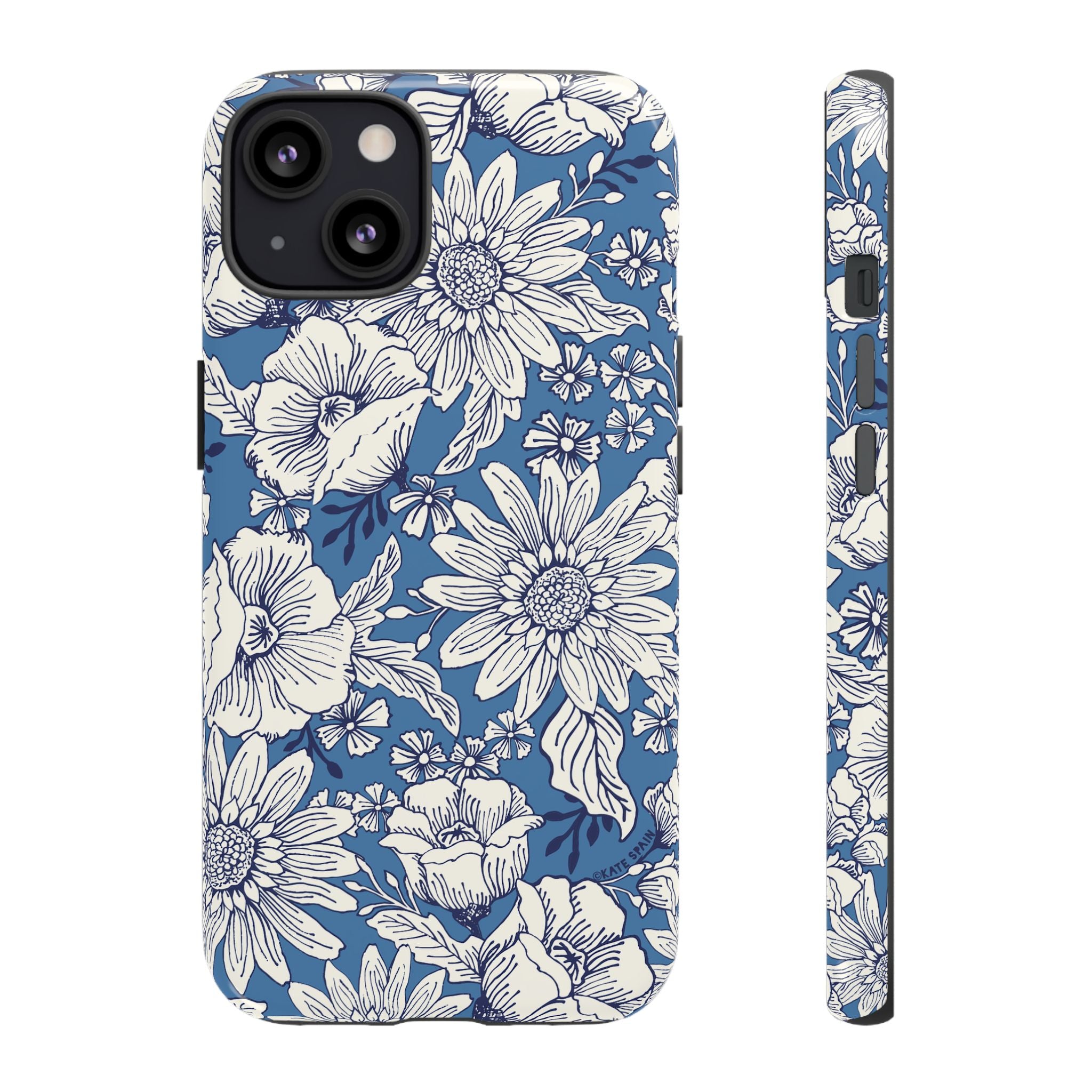 Jardin Tough iPhone 13 Case – Matte | blue and cream botanical garden print