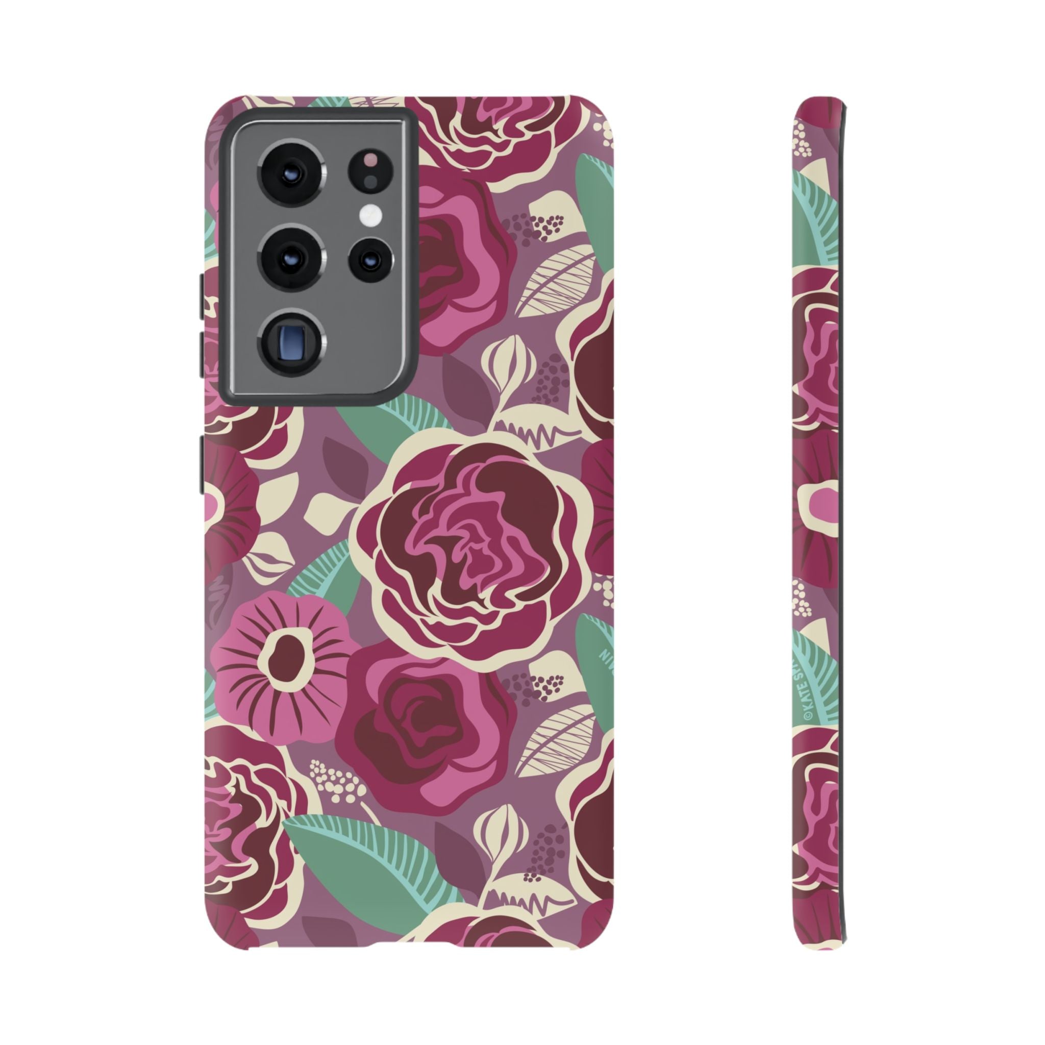 Luxury Tea Rose Burgundy Samsung Galaxy S21 Ultra Case – Matte | burgundy, magenta, plum botanical rose floral print