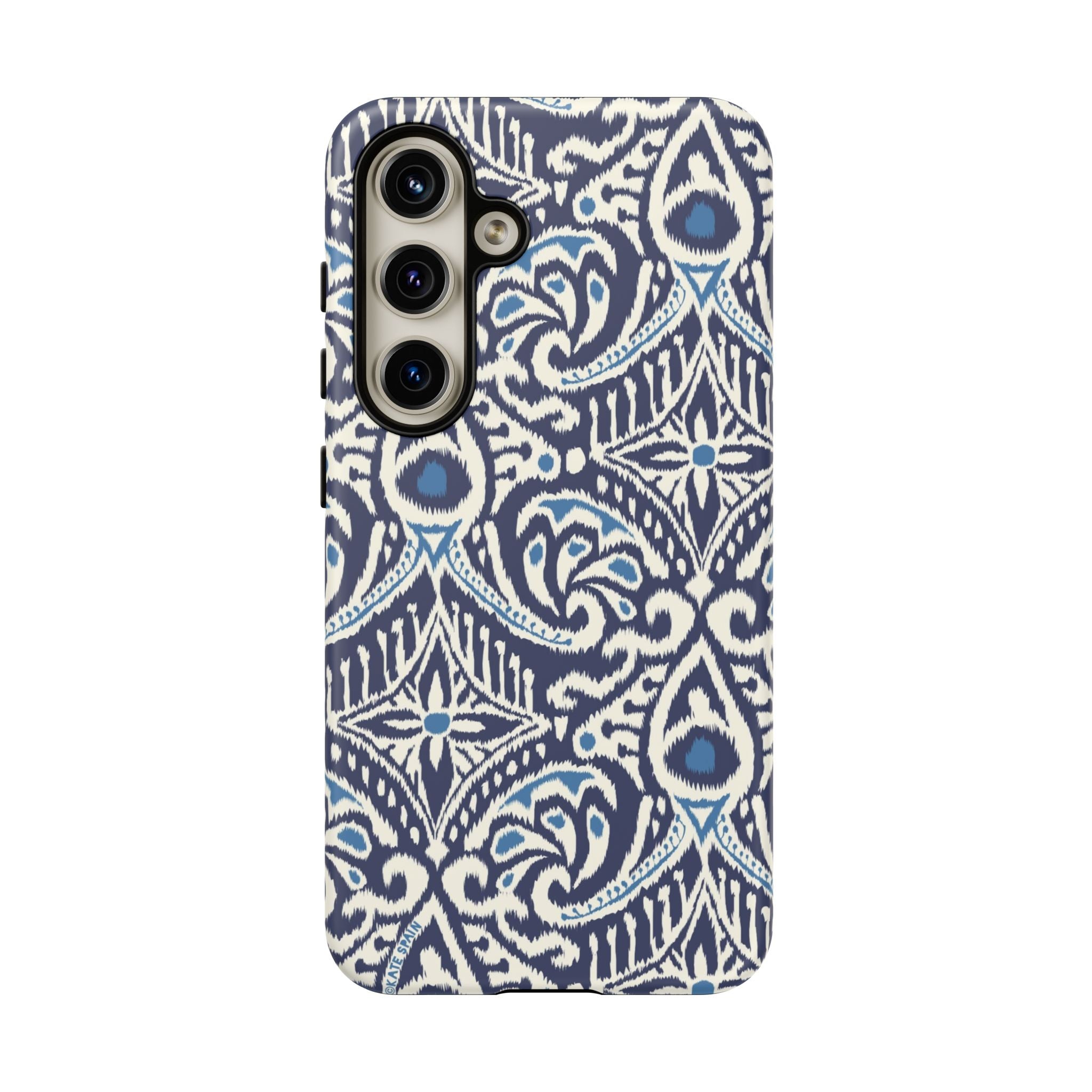 Luxury Ikat Samsung Galaxy S24 Case – Matte | navy, white, aqua ikat geometric medallion print