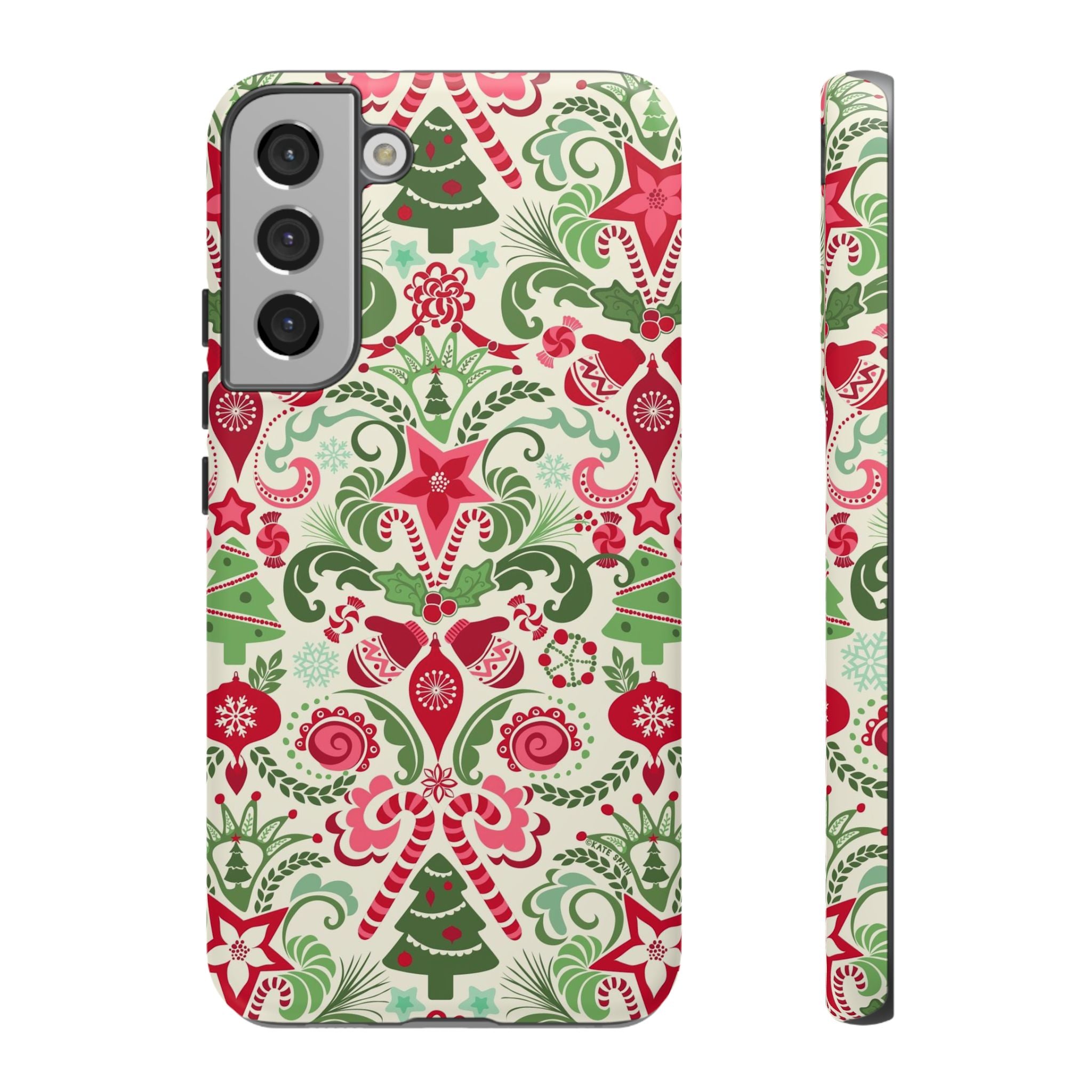 Luxury Wonderland Samsung Galaxy S22 Plus Case – Matte | cream, red, green ornate damask Christmas floral print