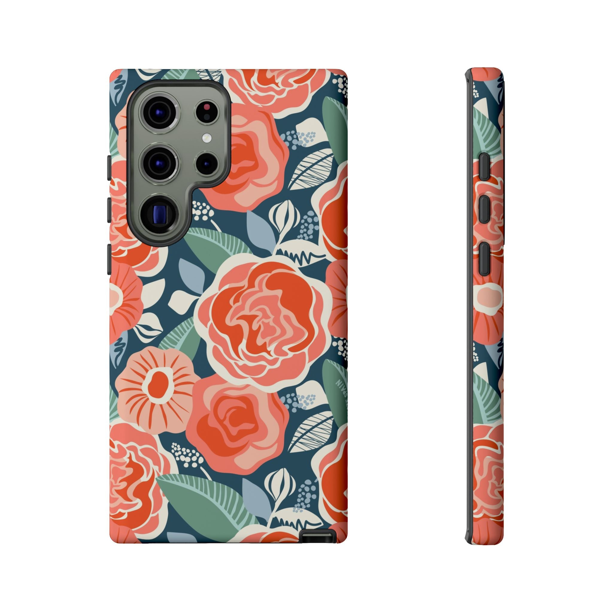 Luxury Tea Rose Navy Samsung Galaxy S23 Ultra Case – Matte | navy, coral, peach botanical rose floral print