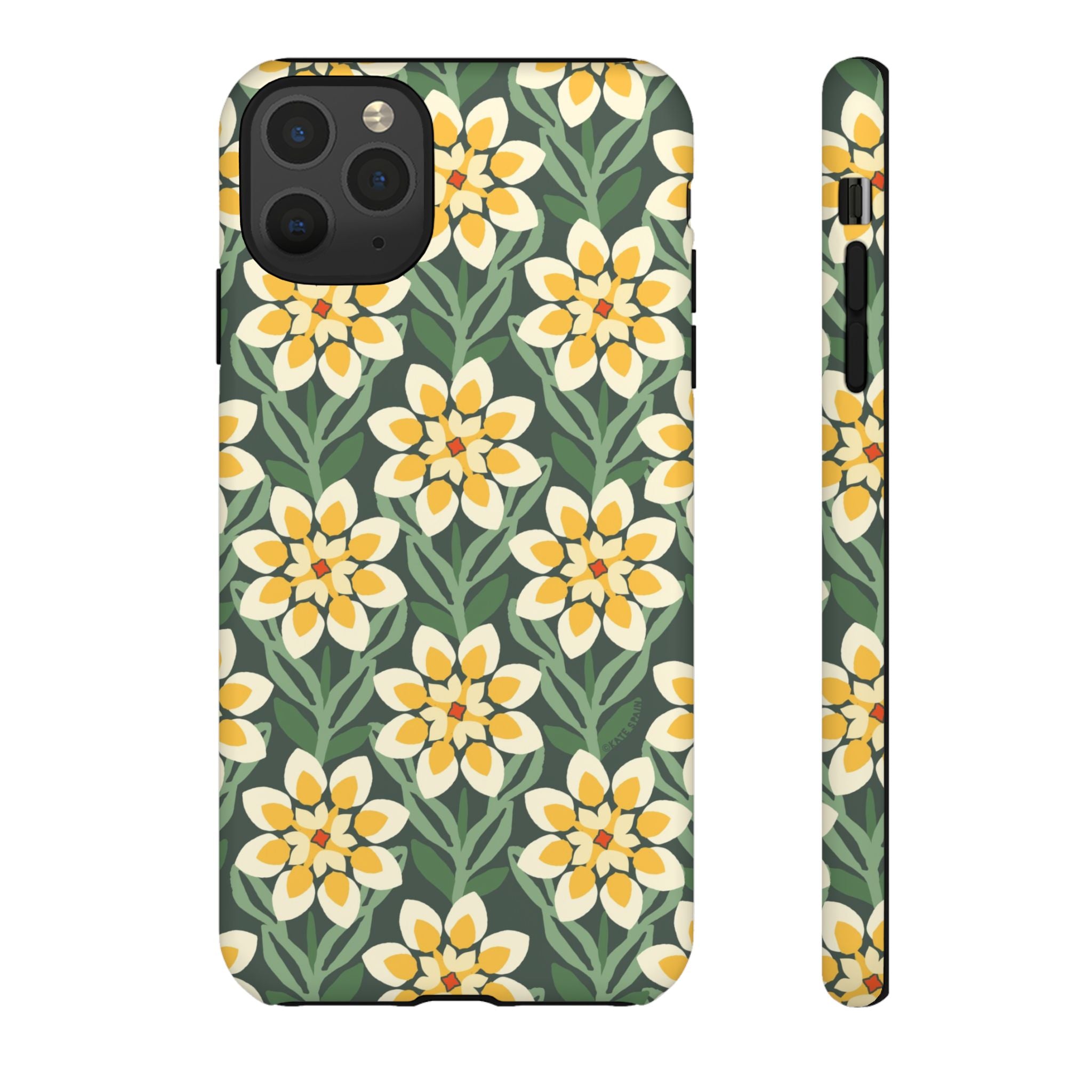 Designer Modern Dahlia Tough iPhone 11 Pro Max Case – Matte | yellow, cream, green dahlia floral print