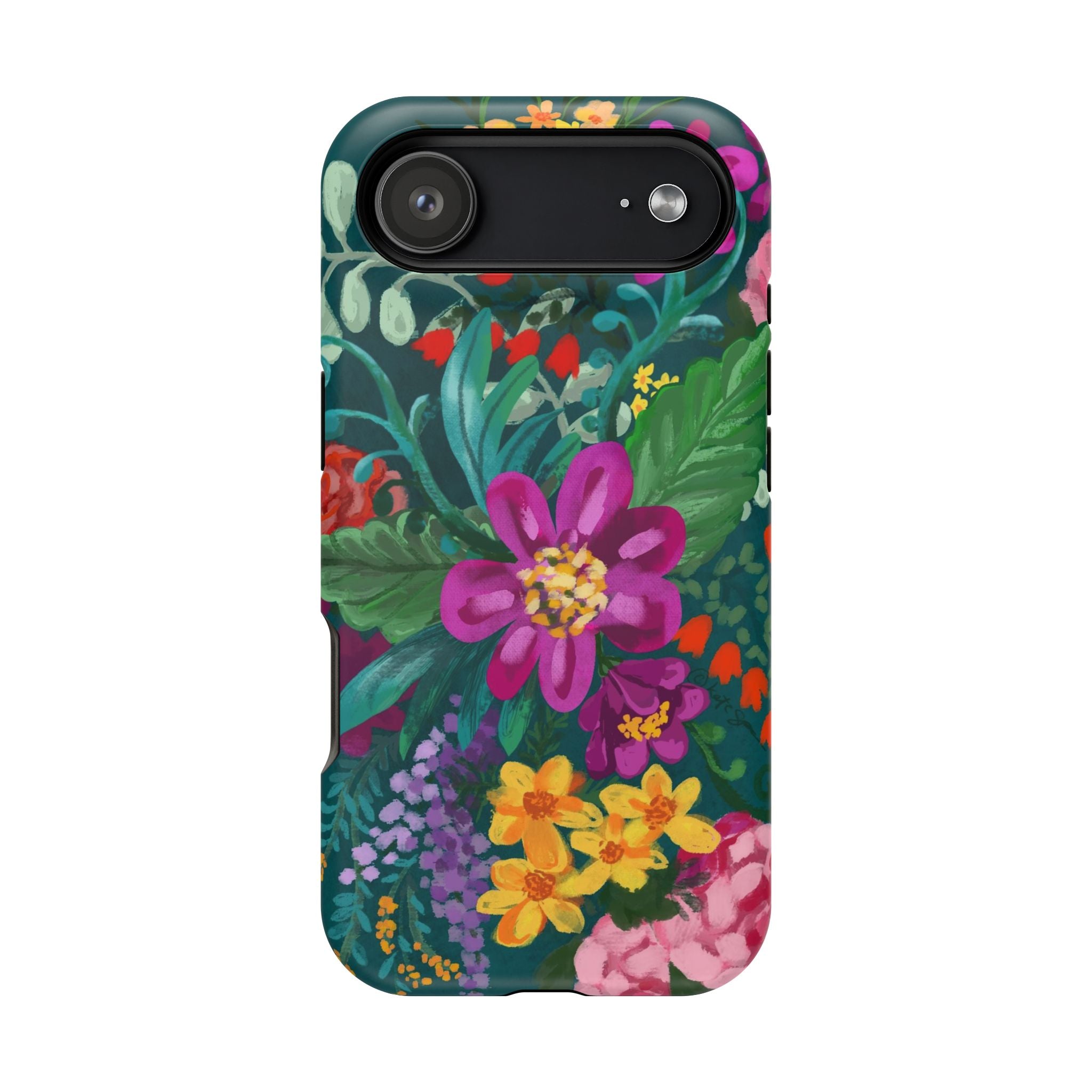 Posy MagSafe iPhone 17 Air Case – Matte | teal, magenta, yellow, pink vibrant botanical floral print