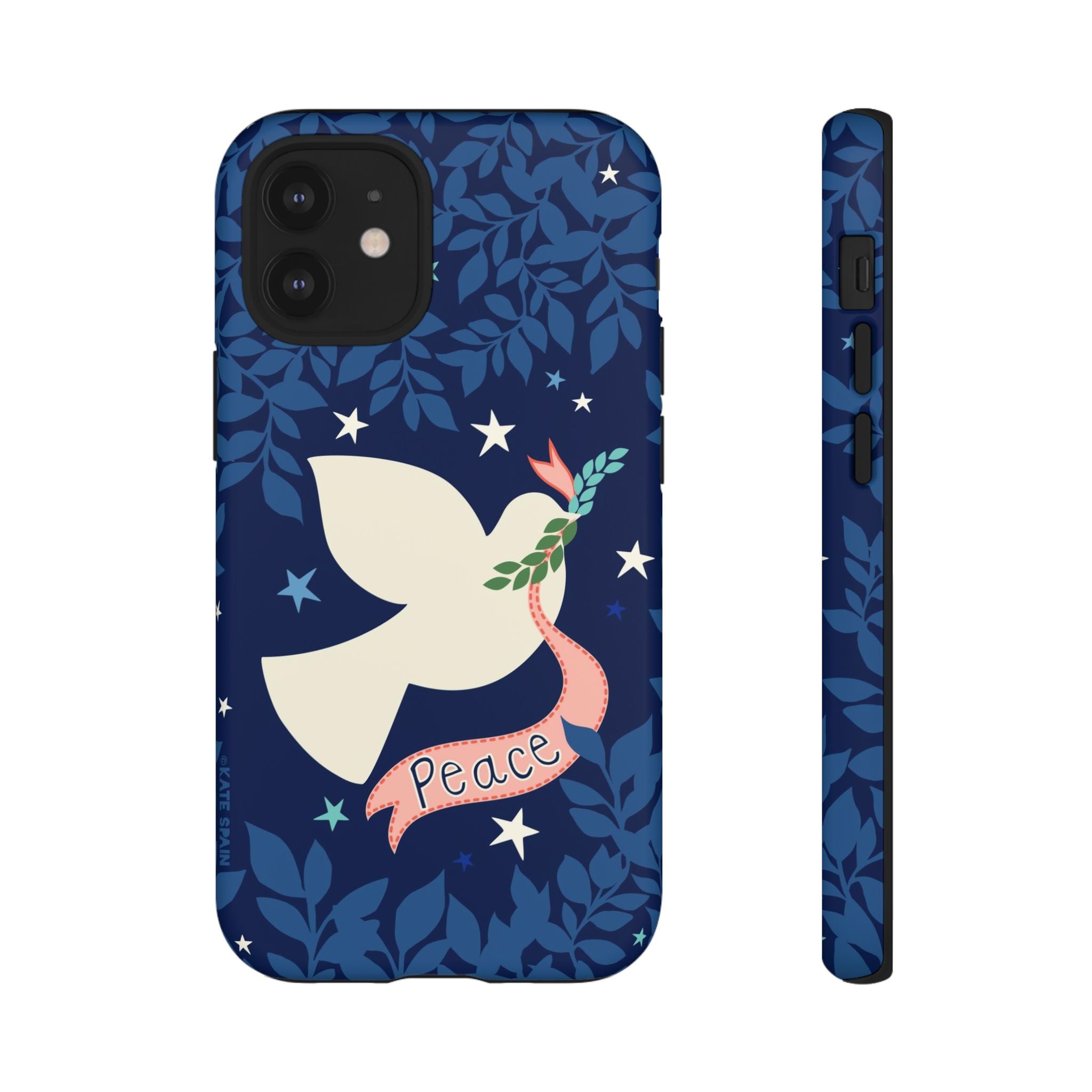Peace Tough iPhone 12 Mini Case – Matte | navy, cream peace dove, stars, botanical print