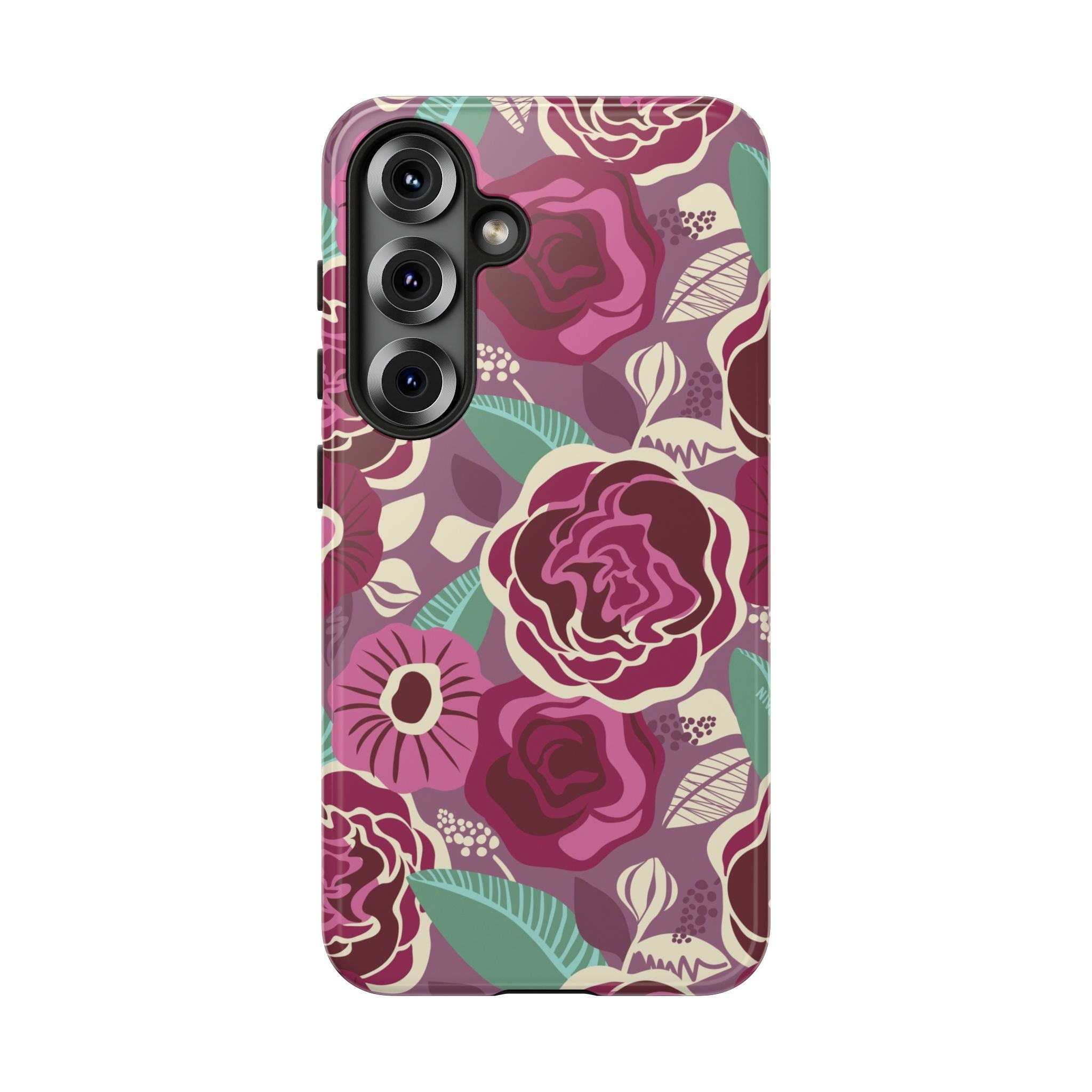 Luxury Tea Rose Burgundy Samsung Galaxy S25 Case – Glossy | burgundy, magenta, plum botanical rose floral print