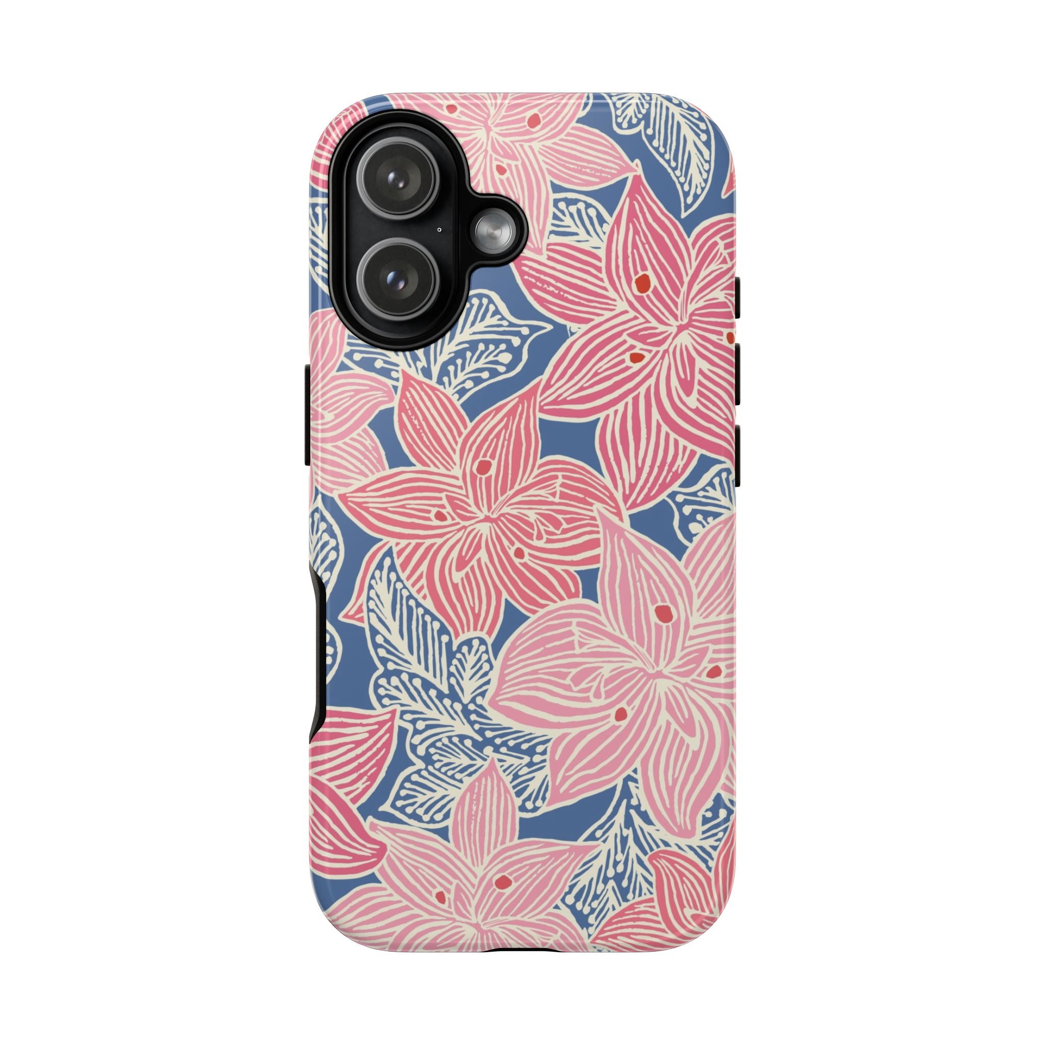 Hibiscus Lagoon Tough iPhone 16 Pro Max Case – Matte | coral, blush, cream, dusty blue hibiscus botanical print