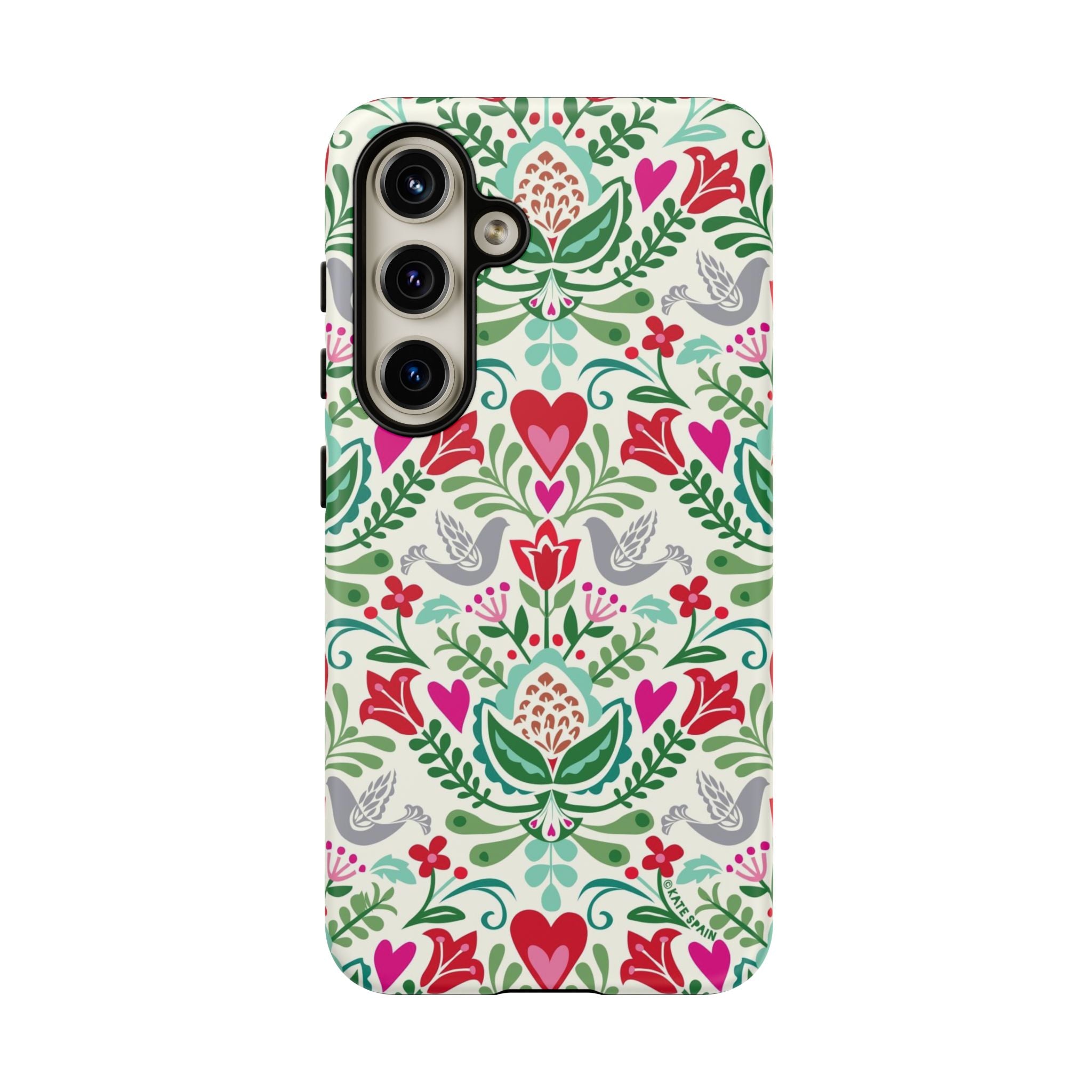 Rosemaling Samsung Galaxy S24 Case – Matte | white, red, green rosemaling floral print