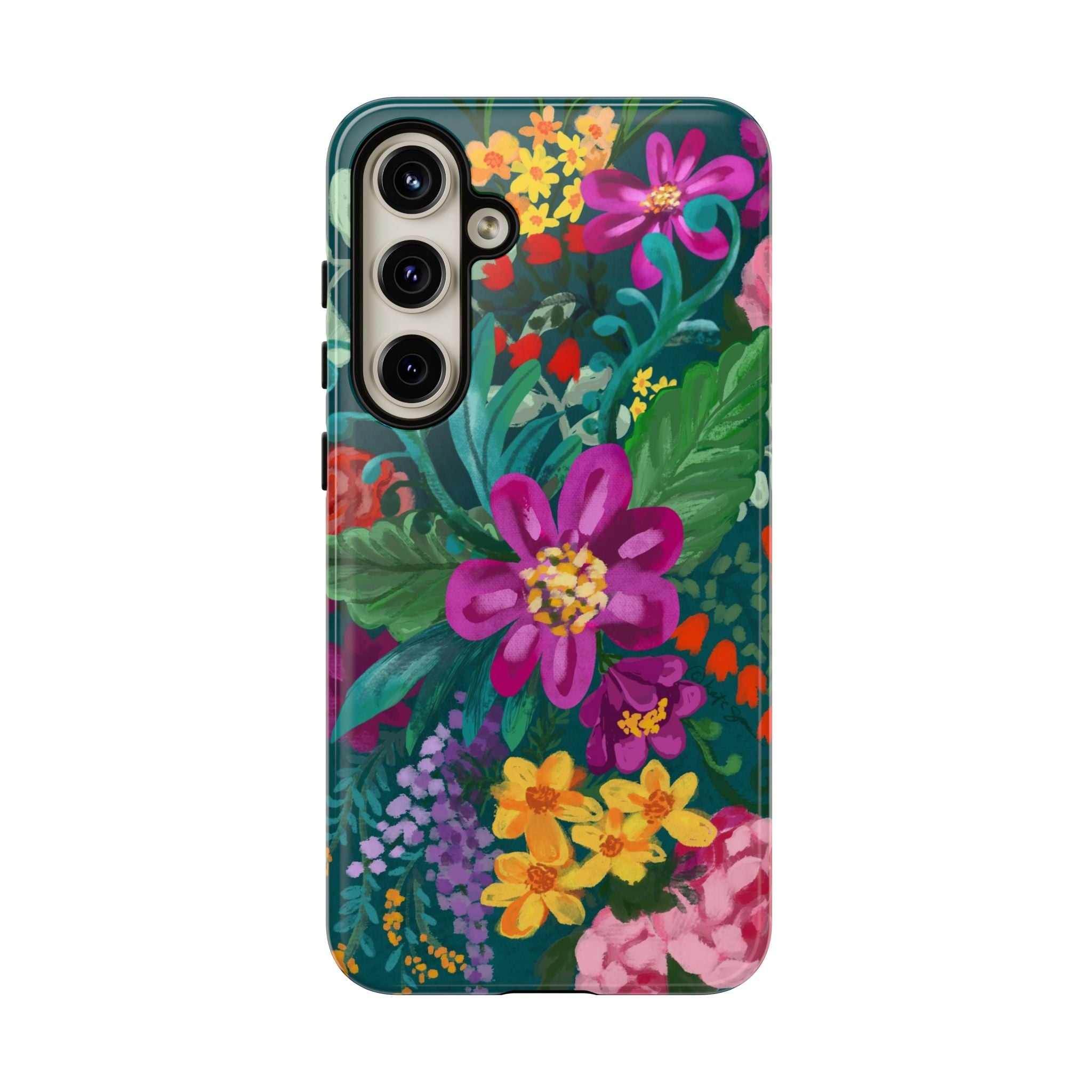 Tropical Posy Samsung Galaxy S24 Plus Case – Glossy | teal, magenta, yellow, pink vibrant botanical floral print