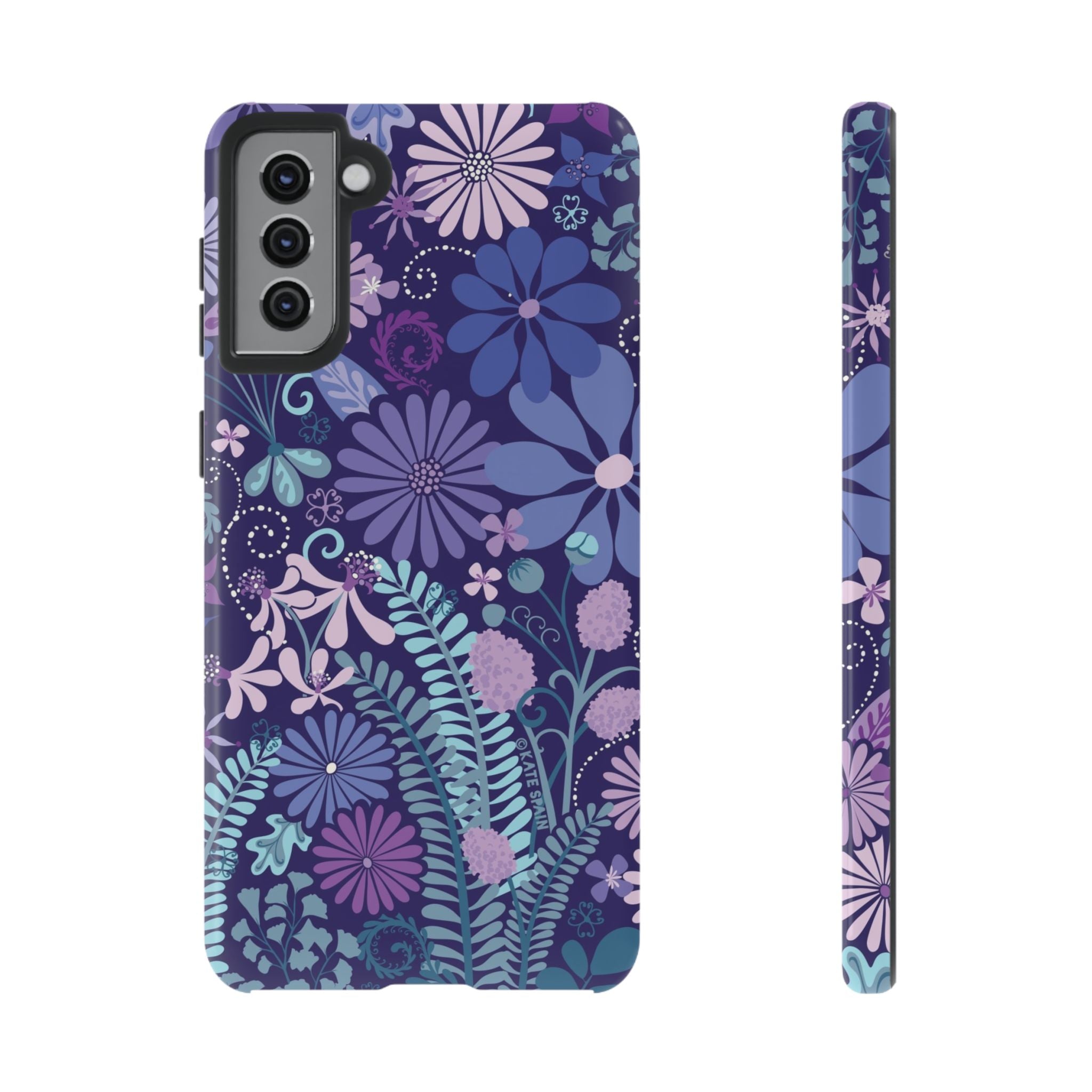 Luxury Terrain Samsung Galaxy S21 Plus Case – Glossy | navy, purple, aqua botanical woodland floral print