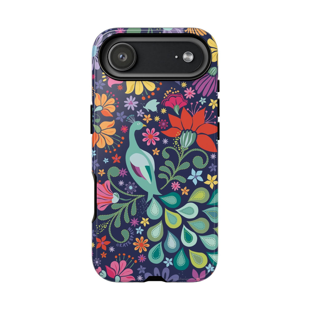 Peacock Sanctuary Tough iPhone 17 Air Case – Matte | navy, teal, coral multicolor vibrant peacock feather botanical print