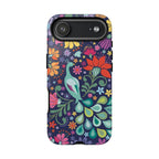 Peacock Sanctuary Tough iPhone 17 Air Case – Matte | navy, teal, coral multicolor vibrant peacock feather botanical print
