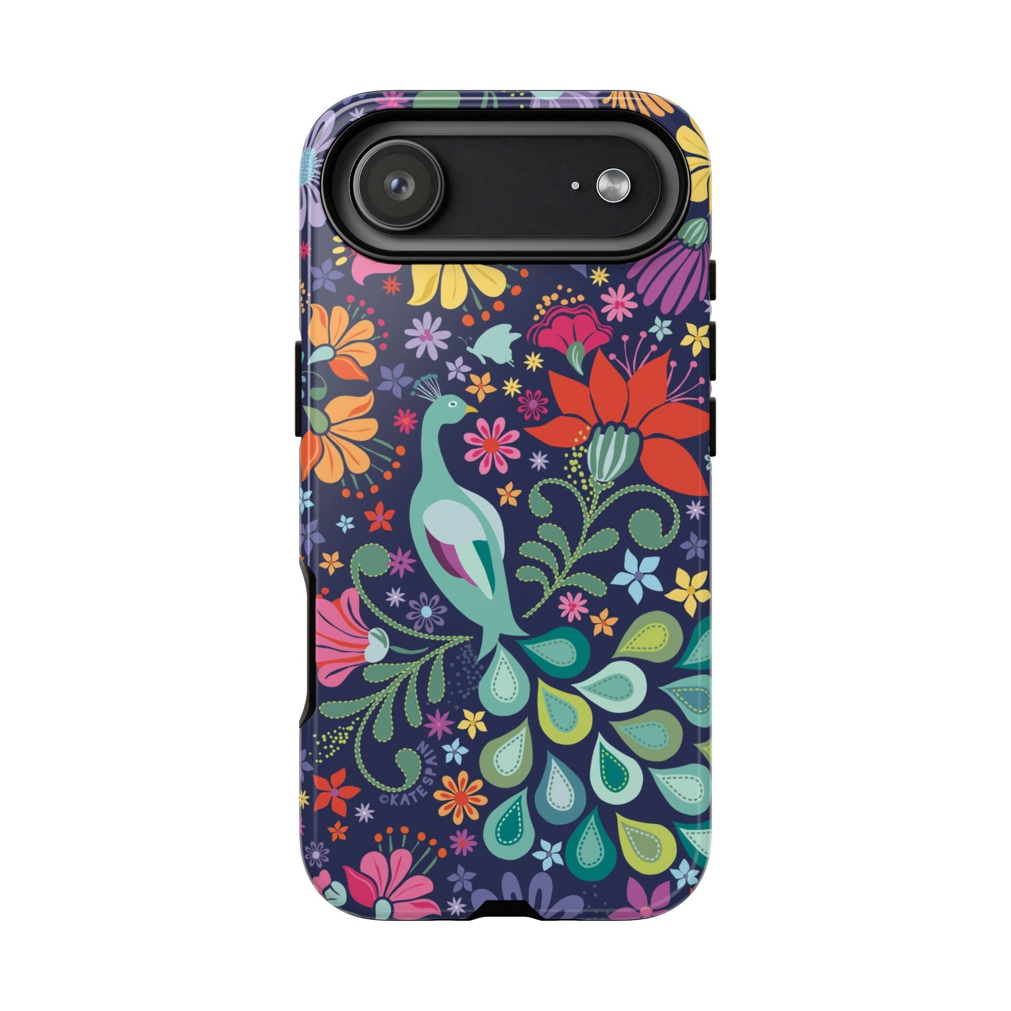Peacock Sanctuary Tough iPhone 17 Air Case – Matte | navy, teal, coral multicolor vibrant peacock feather botanical print