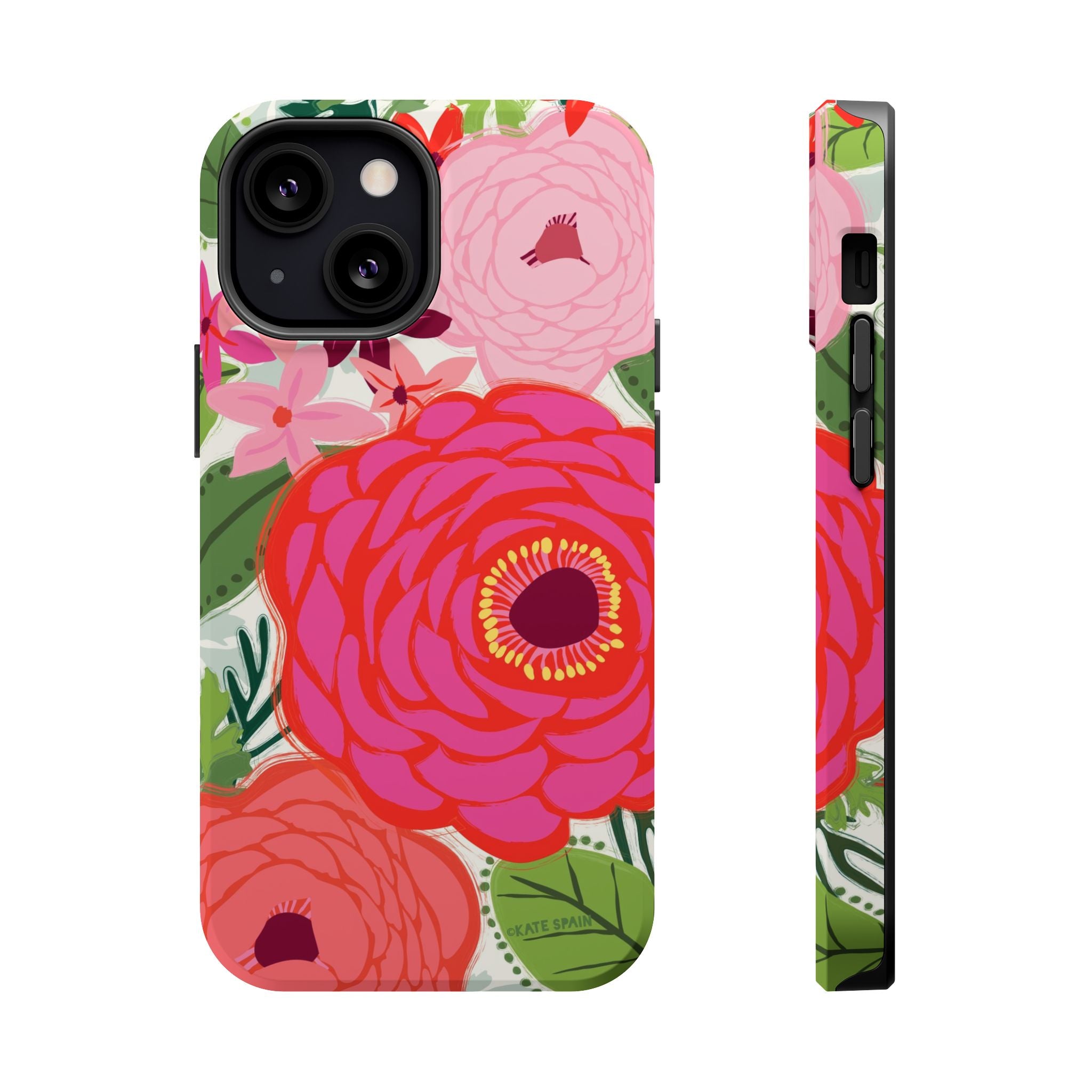 Bloomerie MagSafe iPhone 13 mini Case – Matte | cream, magenta, coral botanical peony floral print