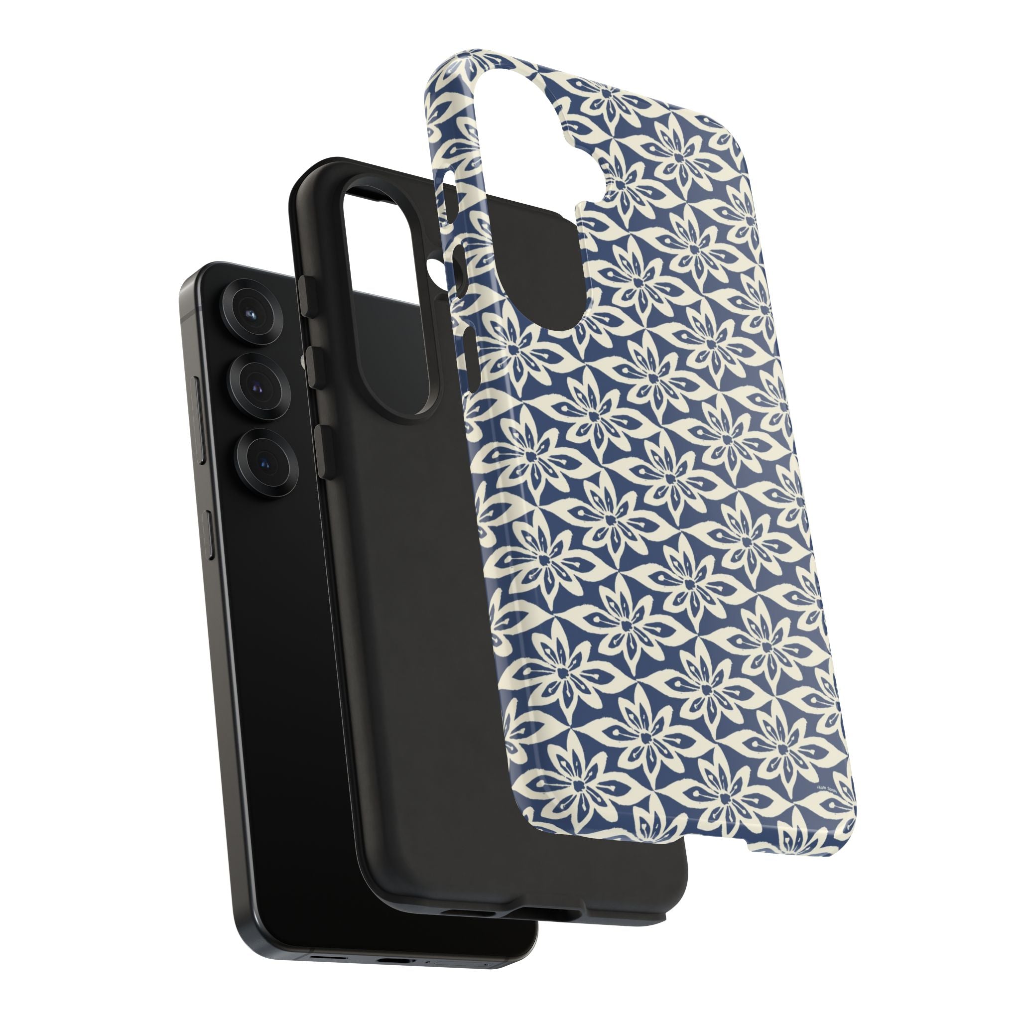Lily Navy Blue Samsung Galaxy S25 Glossy case — dual-layer construction detail — tough botanical phone case by Kate Spain