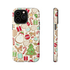 Gingerbread Cookies Tough iPhone 14 Pro Max Case – Glossy | cream, red, green gingerbread holiday cookie print