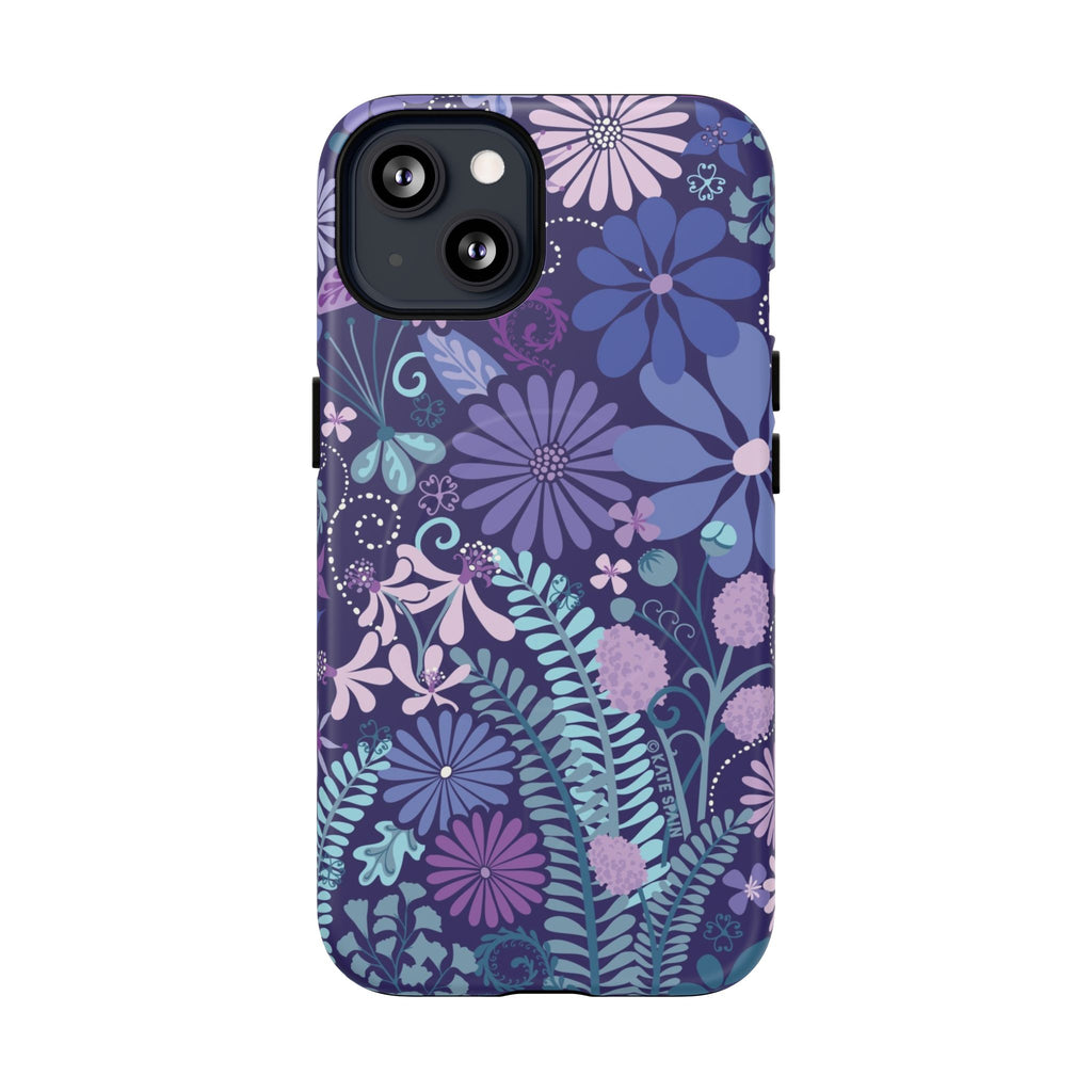 Terrain Night MagSafe iPhone 13 Case – Matte | navy, purple, aqua botanical woodland floral print