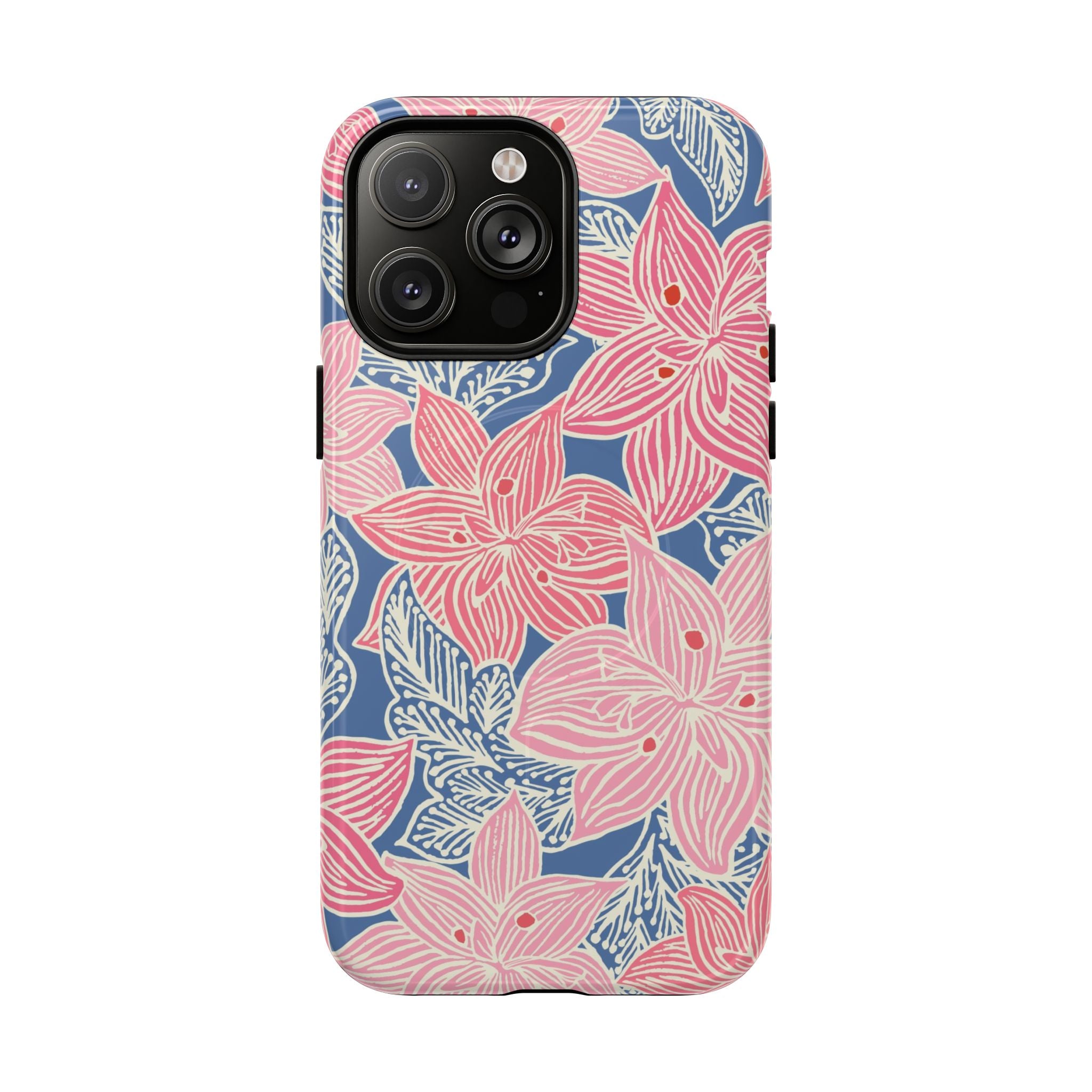 Hibiscus Lagoon MagSafe iPhone 14 Plus Case – Matte | coral, blush, cream, dusty blue hibiscus botanical print