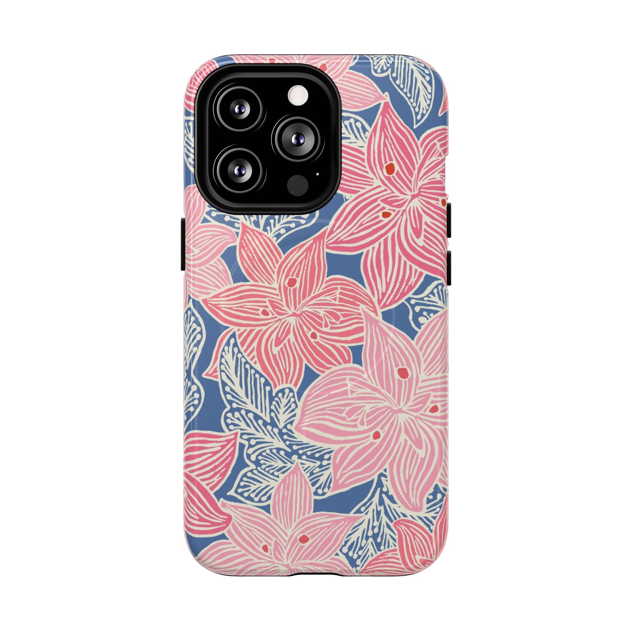Hibiscus Lagoon MagSafe iPhone 13 Pro Case – Glossy | coral, blush, cream, dusty blue hibiscus botanical print