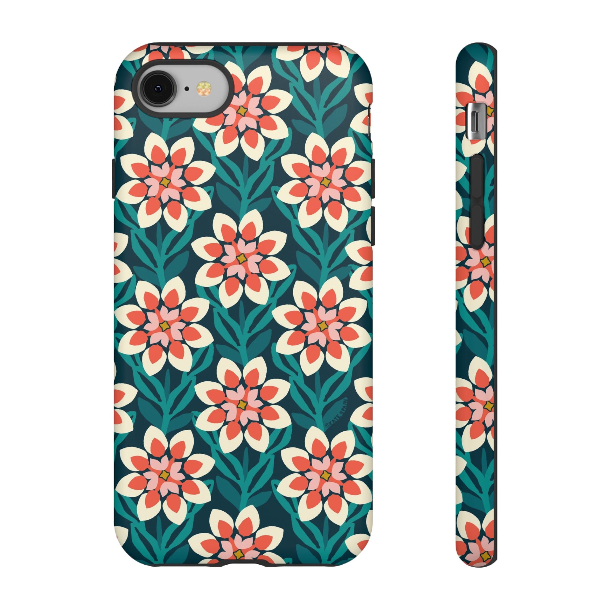 Modern Dahlia Tough iPhone 8 Case – Matte | teal, coral, cream geometric dahlia floral print