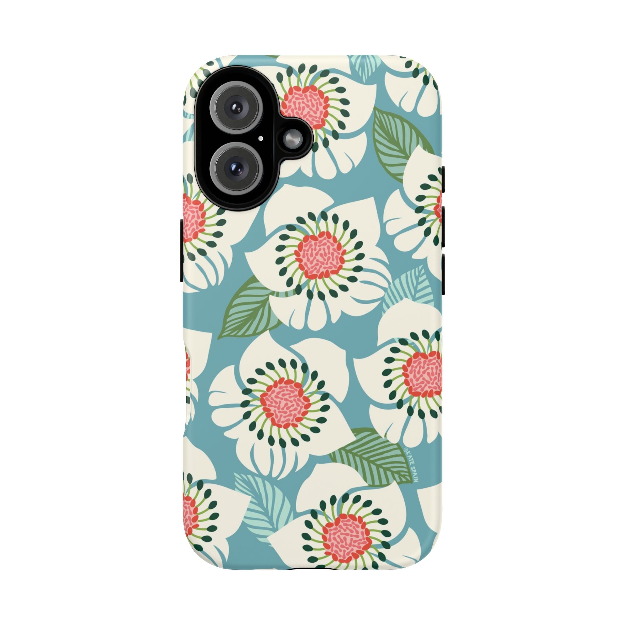 Panache Floral Tough iPhone 16 Case – Matte | sky blue, pale cream, pink anemone floral print