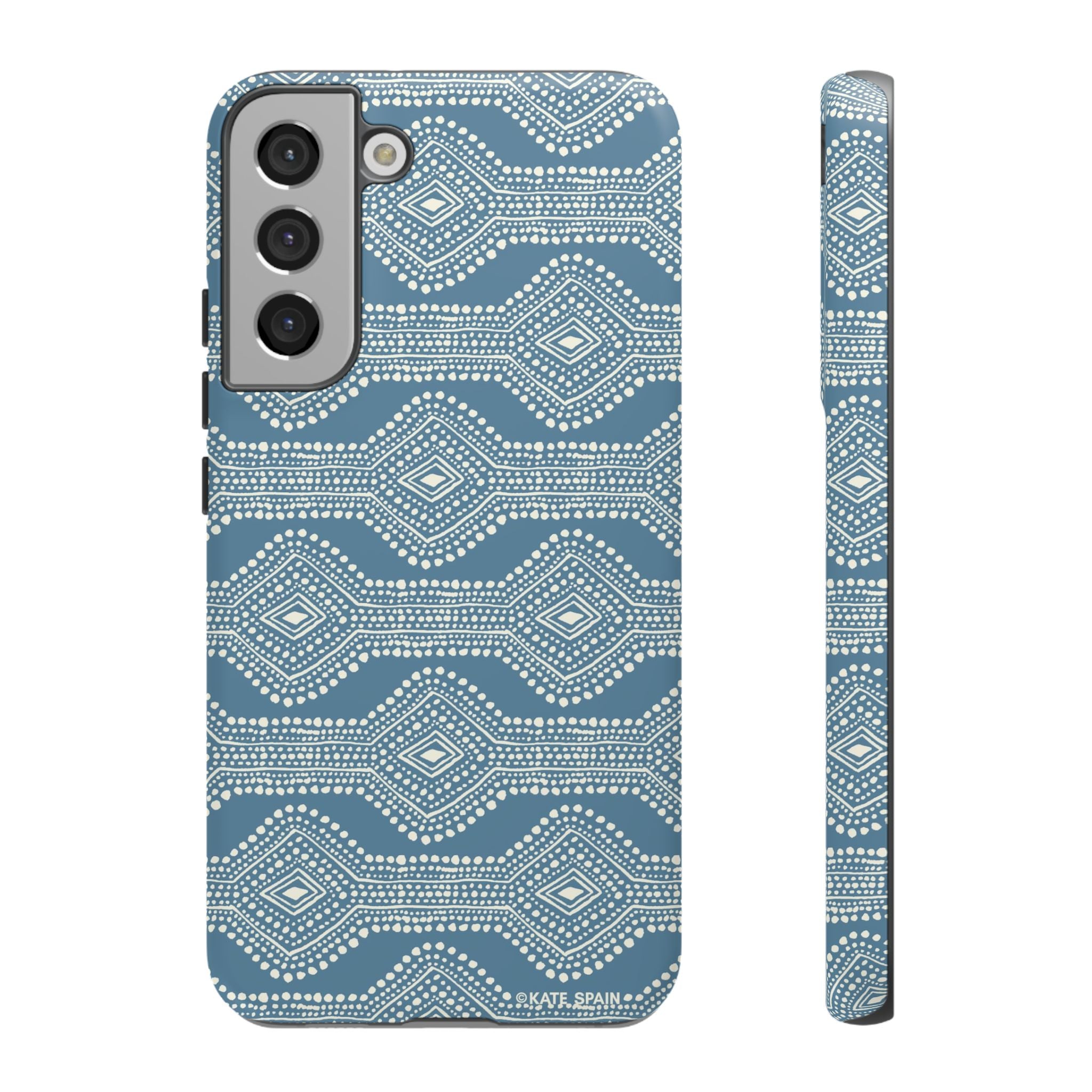 Luxury Diamond Dots Samsung Galaxy S22 Plus Case – Matte | blue, cream geometric diamond dot lattice print