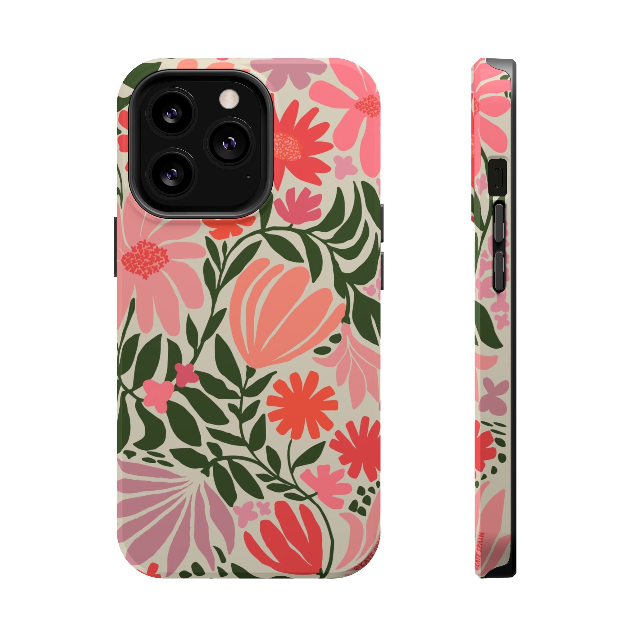 Botanica MagSafe iPhone 13 Pro Case – Glossy | coral, pink, sage green botanical wildflower print