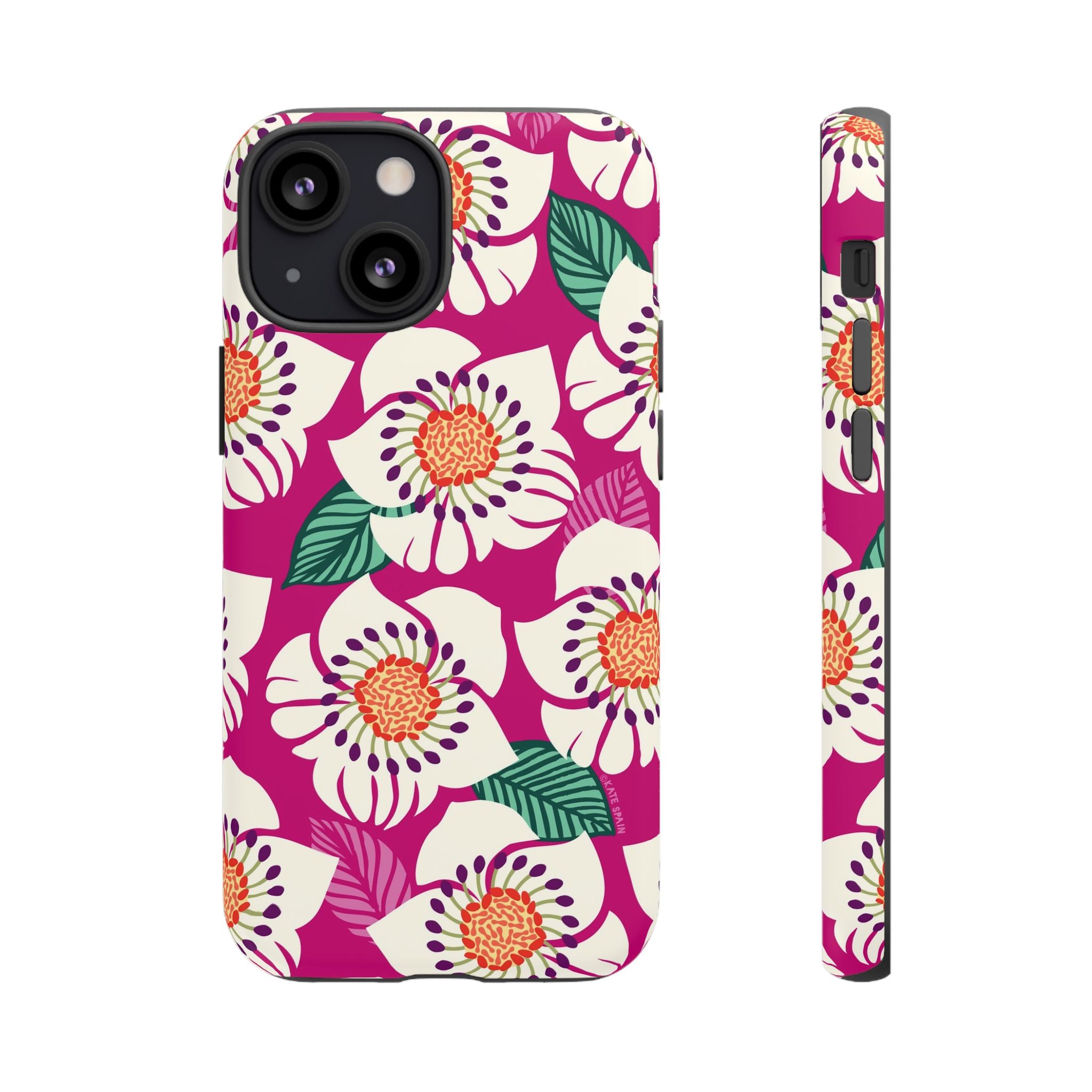 Panache Rose Tough iPhone 13 Mini Case – Matte | berry, cream white, peach anemone floral print