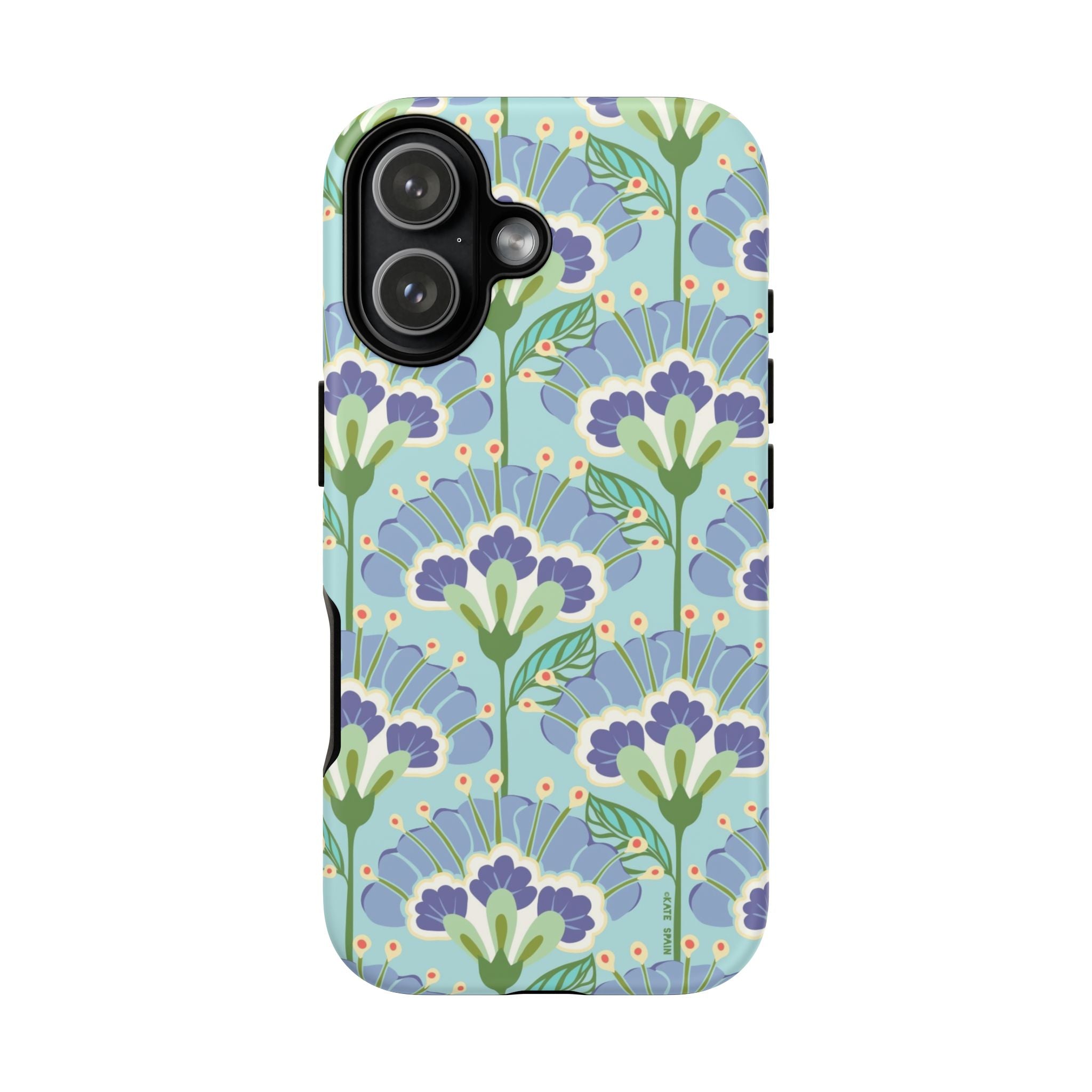 Lantern Flower Tough iPhone 17 Case – Matte | aqua, periwinkle, green botanical lantern floral print