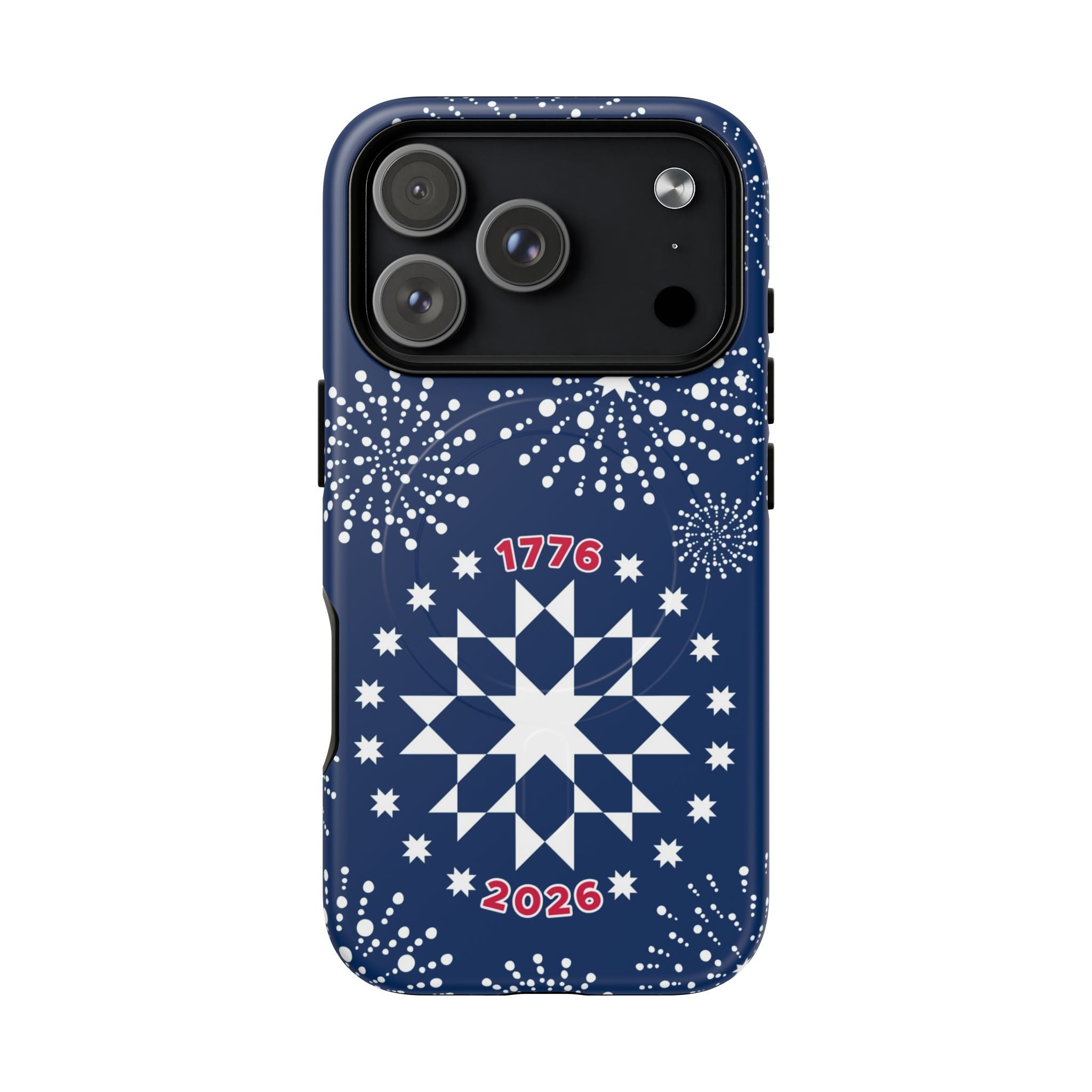 250th Fireworks MagSafe iPhone 17 Pro Case – Matte | navy, white patriotic star quilt fireworks print