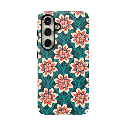 Modern Dahlia Samsung Case - Teal Coral Allover Pattern