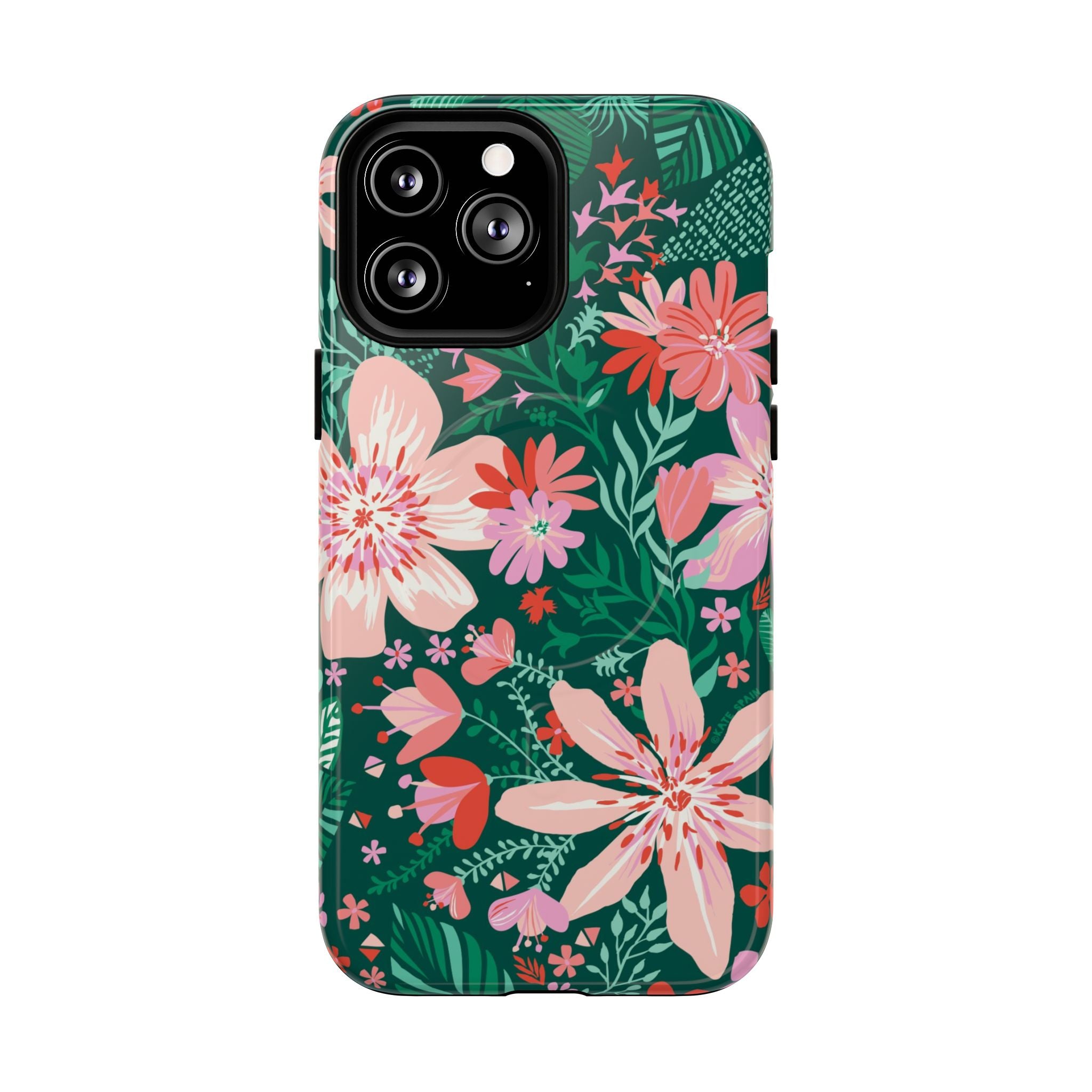 Bonaire MagSafe iPhone 13 Pro Max Case – Glossy | jade, pink, white tropical floral botanical print