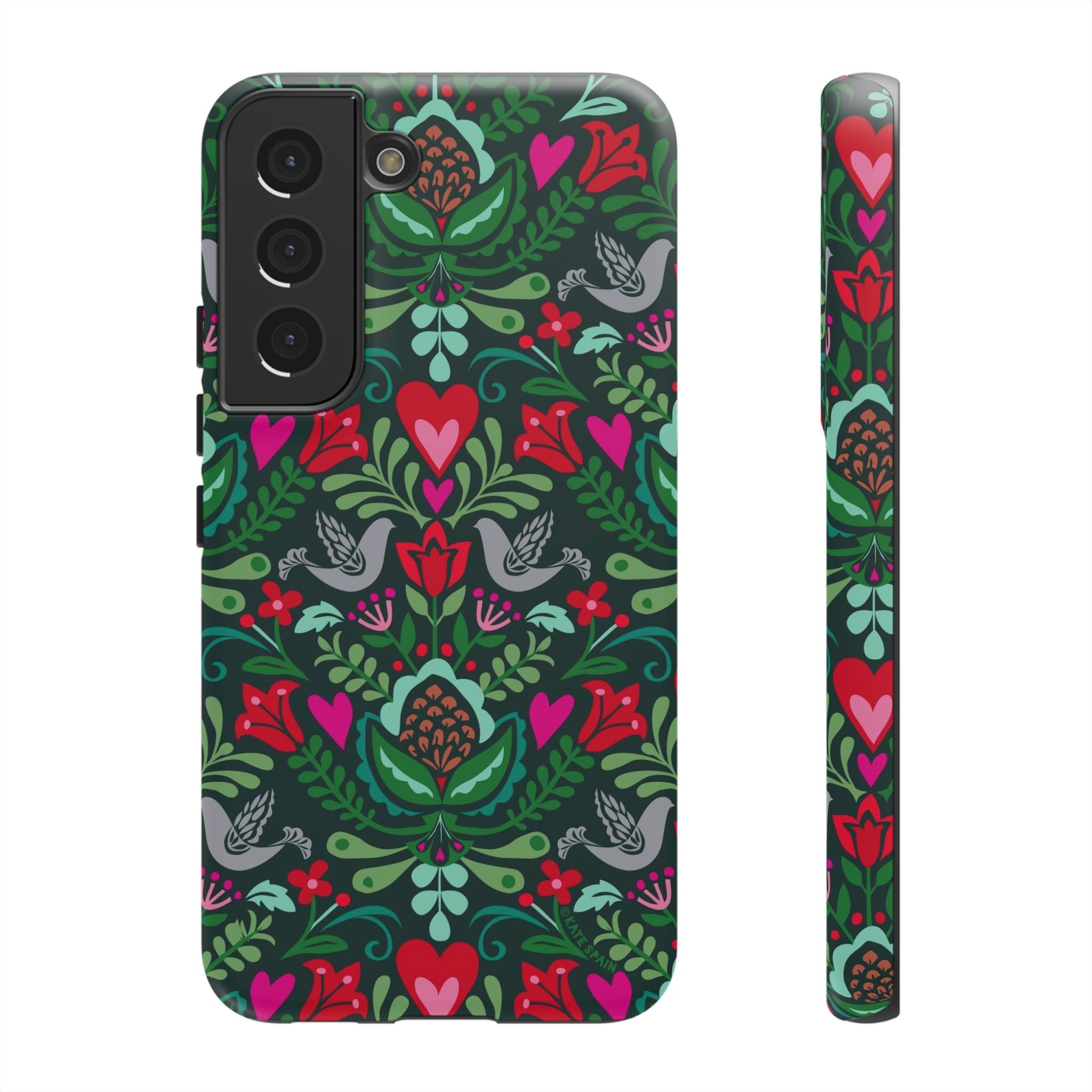 Rosemaling Samsung Galaxy S22 Case – Matte | forest green, red, pink rosemaling floral print