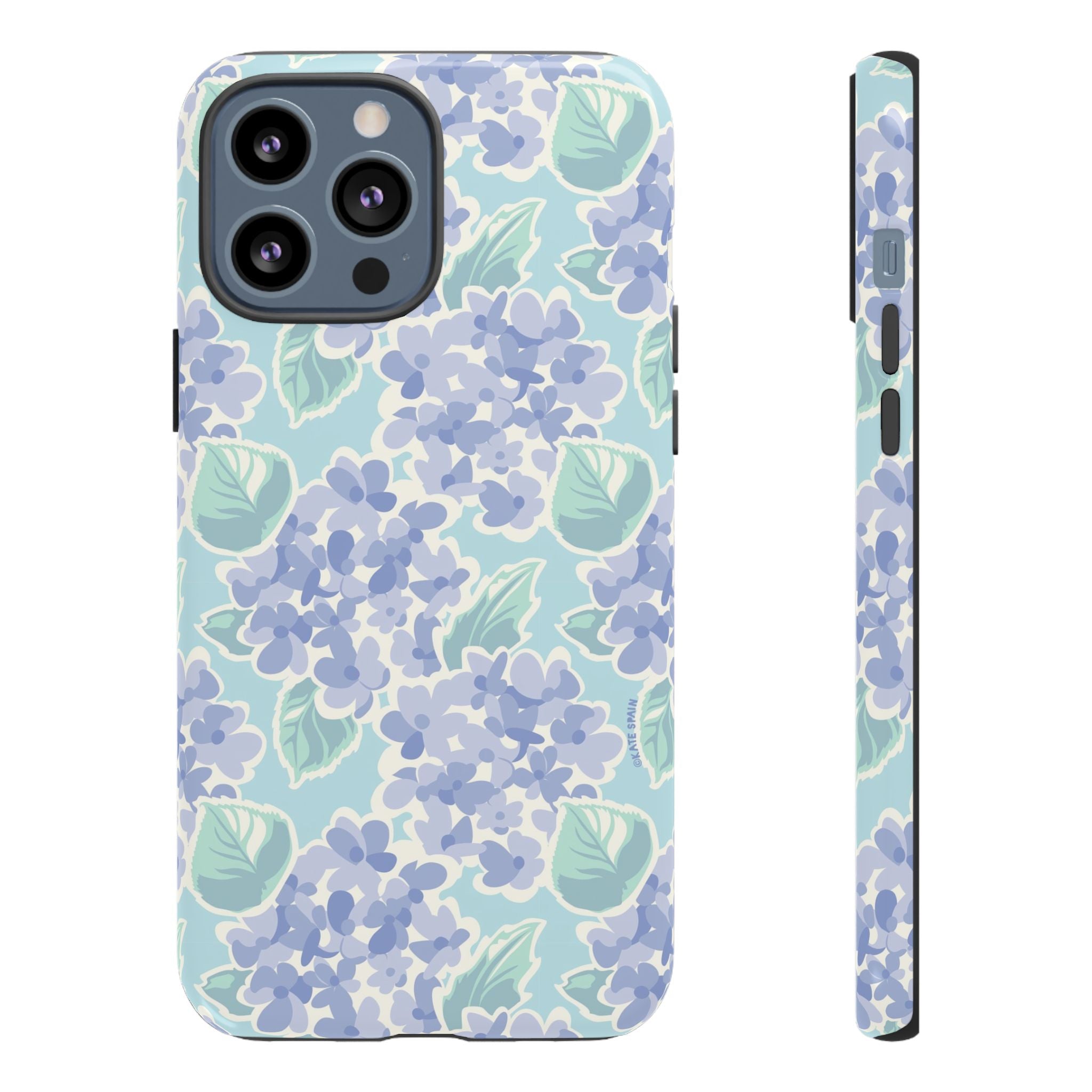 Nantucket Hydrangea Tough iPhone 13 Pro Max Case – Glossy | white, lavender, mint watercolor hydrangea print
