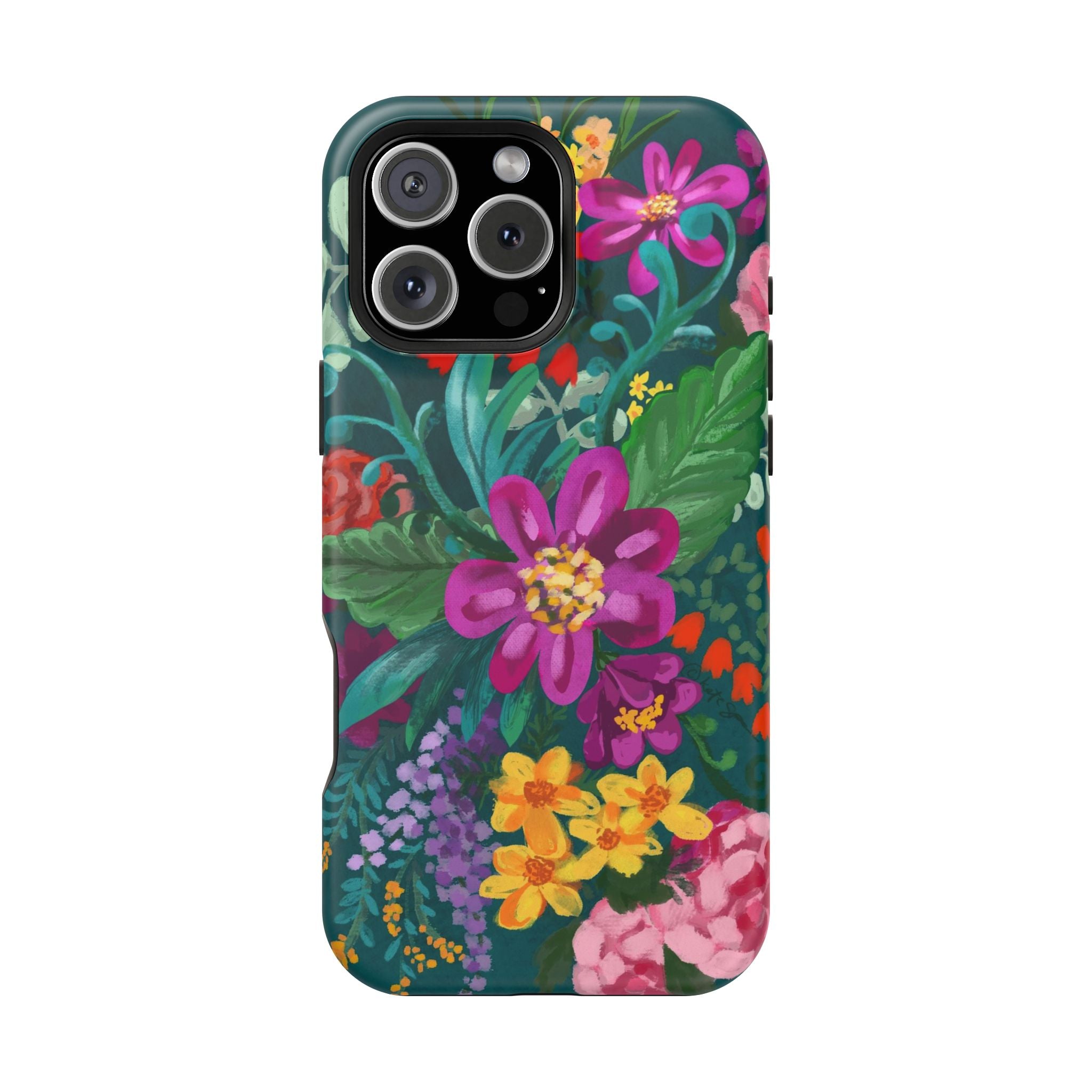 Posy MagSafe iPhone 16 Pro Max Case – Matte | teal, magenta, yellow, pink vibrant botanical floral print