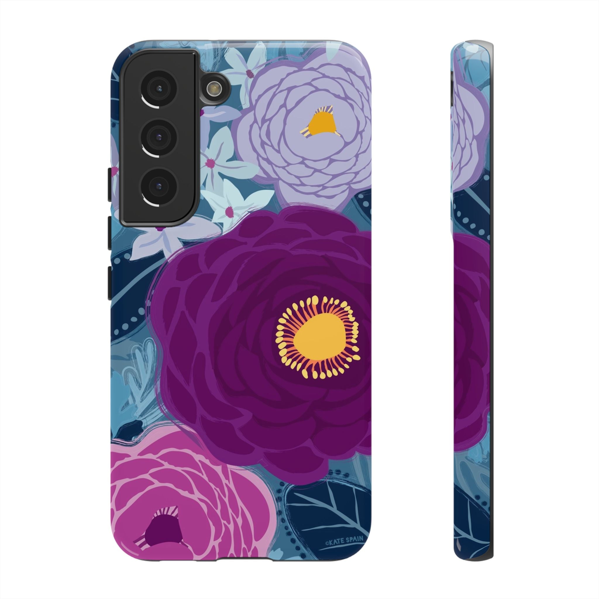 Luxury Bloomerie Samsung Galaxy S22 Case – Glossy | navy, purple, magenta botanical peony floral print